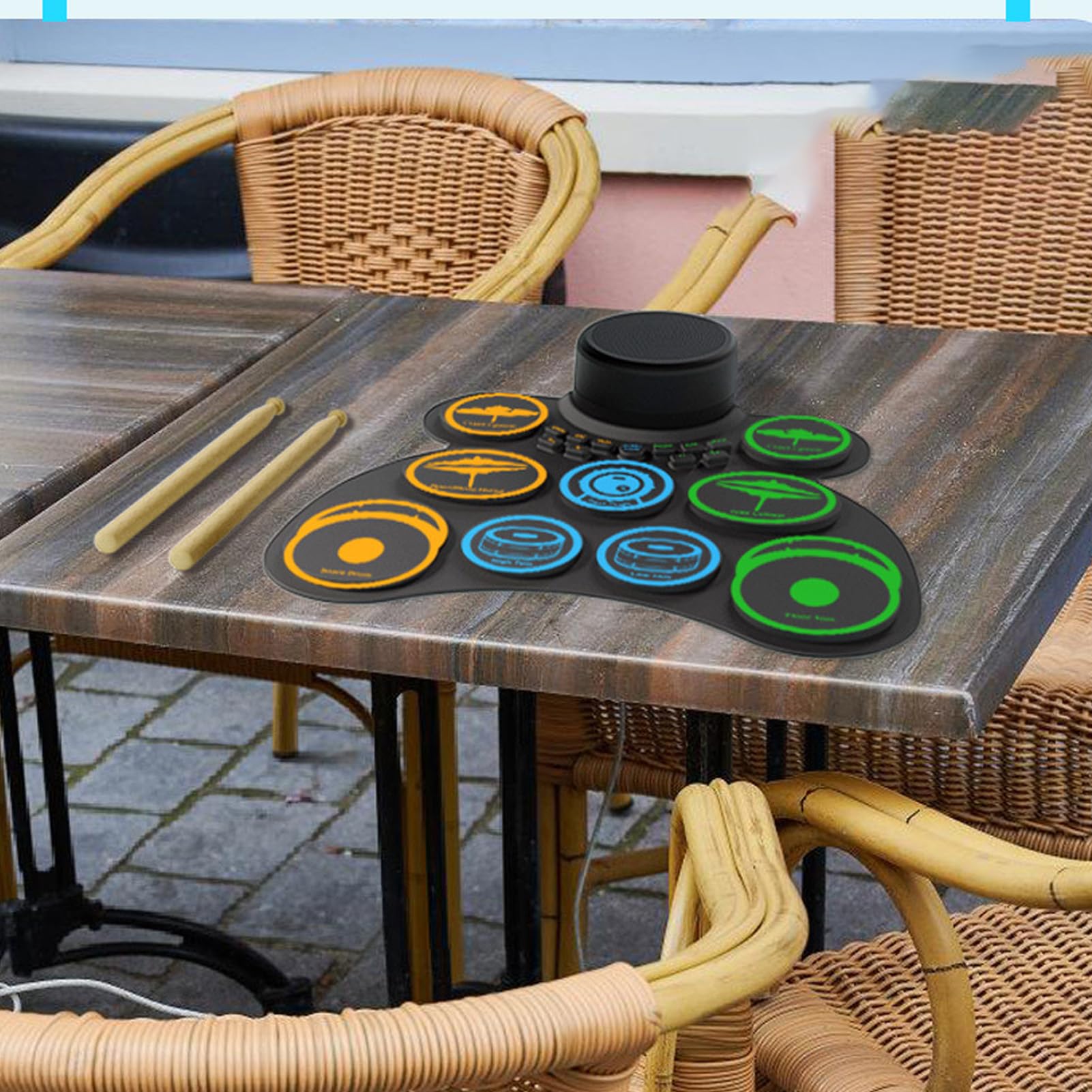 Set Avvolgibile Elettronico, Altoparlante Portatile Ricaricabile Integrato per Batteristi, Amanti della Musica, ABS/silicone