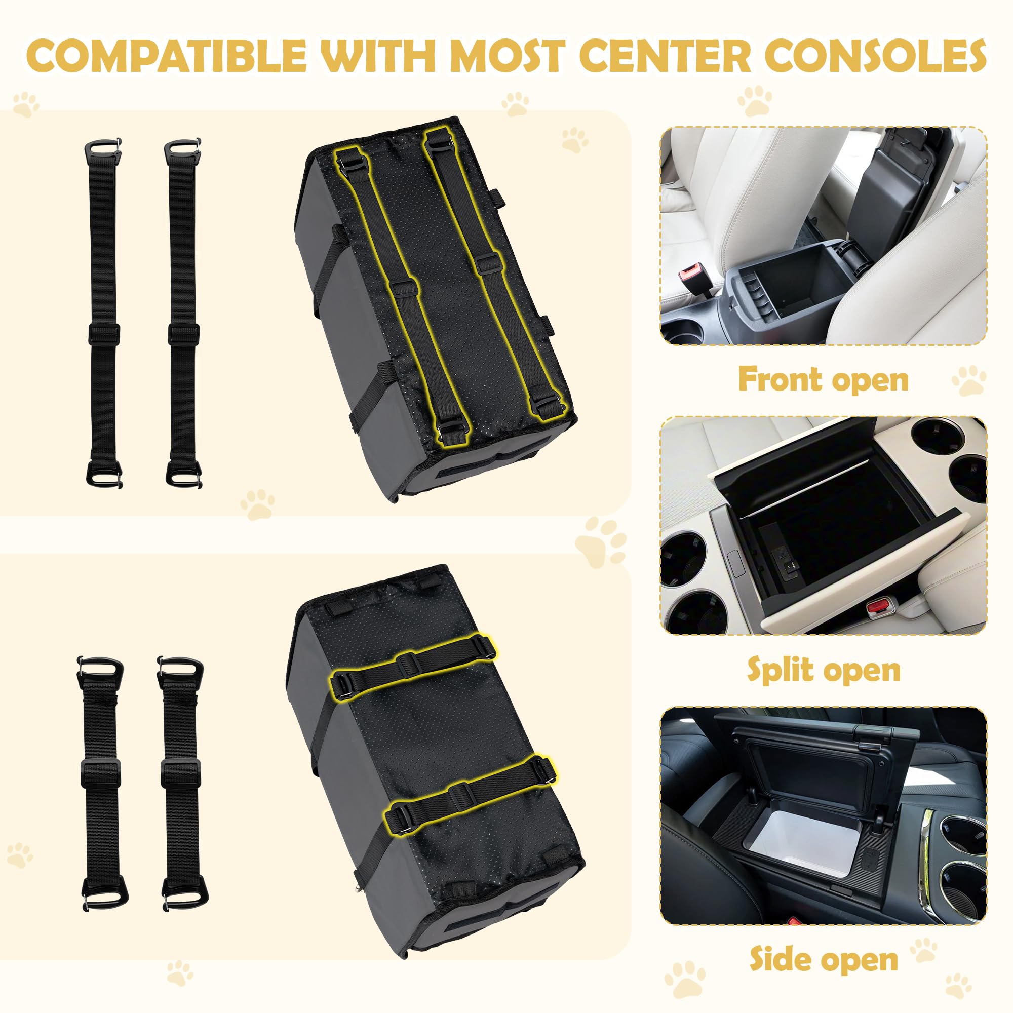 Siège de voiture pour petit chien – Console centrale imperméable pour animal domestique – Rehausseur de voiture amovible avec harnais de ceinture de sécurité – Coussin épais pour chiot et