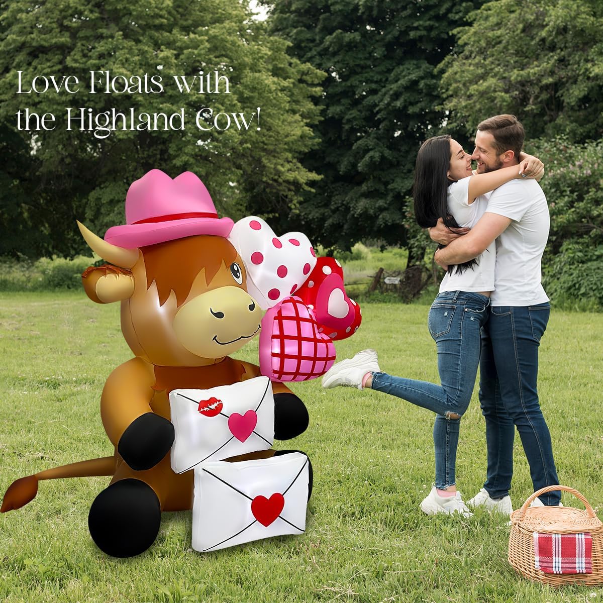 5FT Valentines Day Inflatables Highland Cow with Hearts and Love Letters, Romantic Blow Up Decorations, LED Lighted Outdoor Valentine Decor for Anniversary, Wedding, Party, Indoor Yard - Image 3