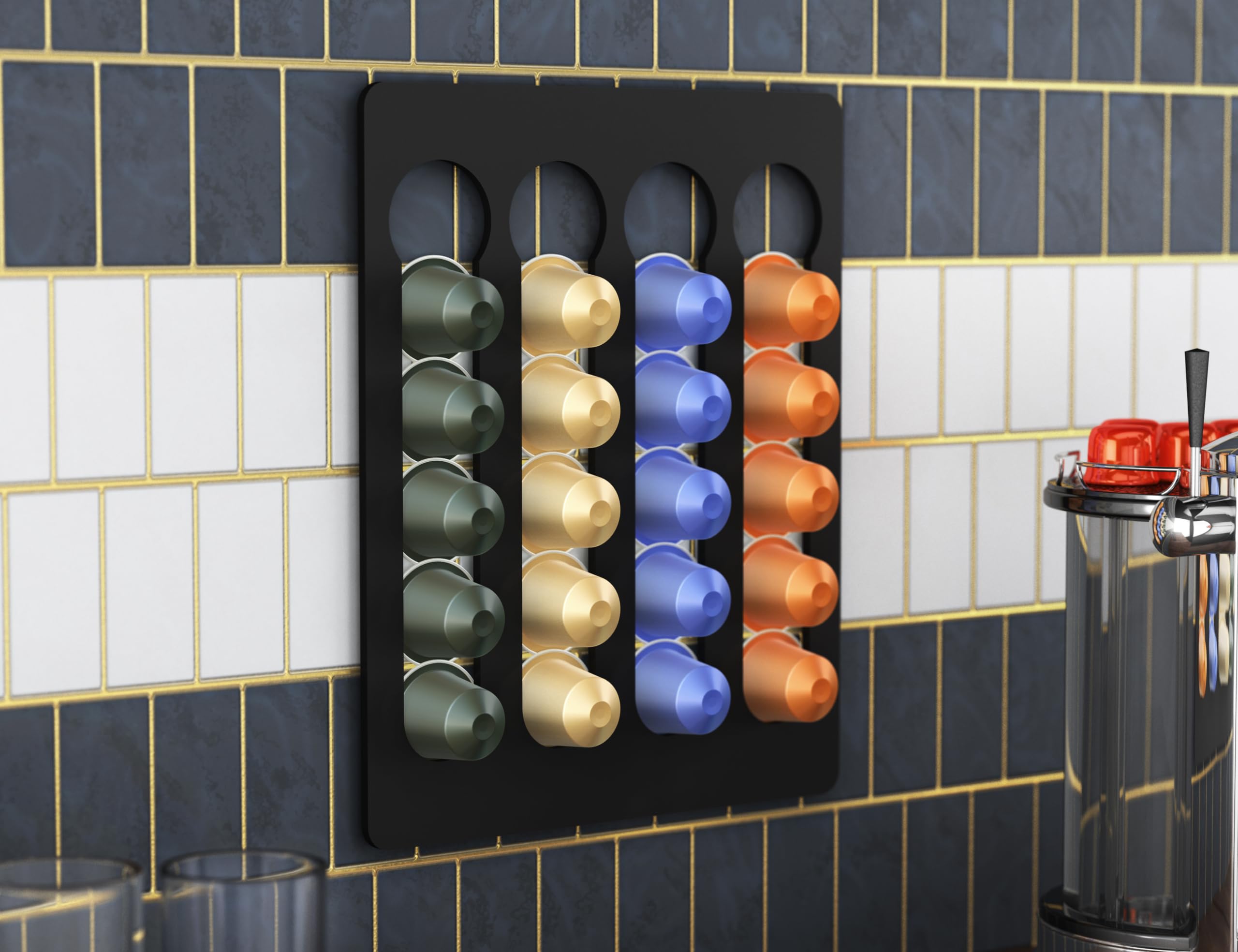 NewGround Designs Portacapsule per capsule Nespresso (20 pezzi) – Dispenser di capsule, supporto per capsule, supporto da parete senza fori