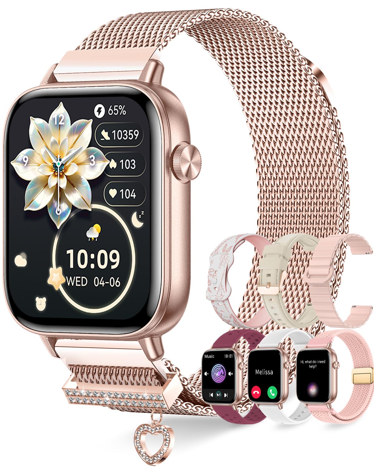 Reloj Inteligente Mujer con 7 Correas Llamadas Bluetooth 1.83" Smartwatch Mujer con AI Control Voz Pulsera Actividad Pulsómetro Sueño Oxímetro Podómetro 110+ Deportivos Smart Watch para Android iOS