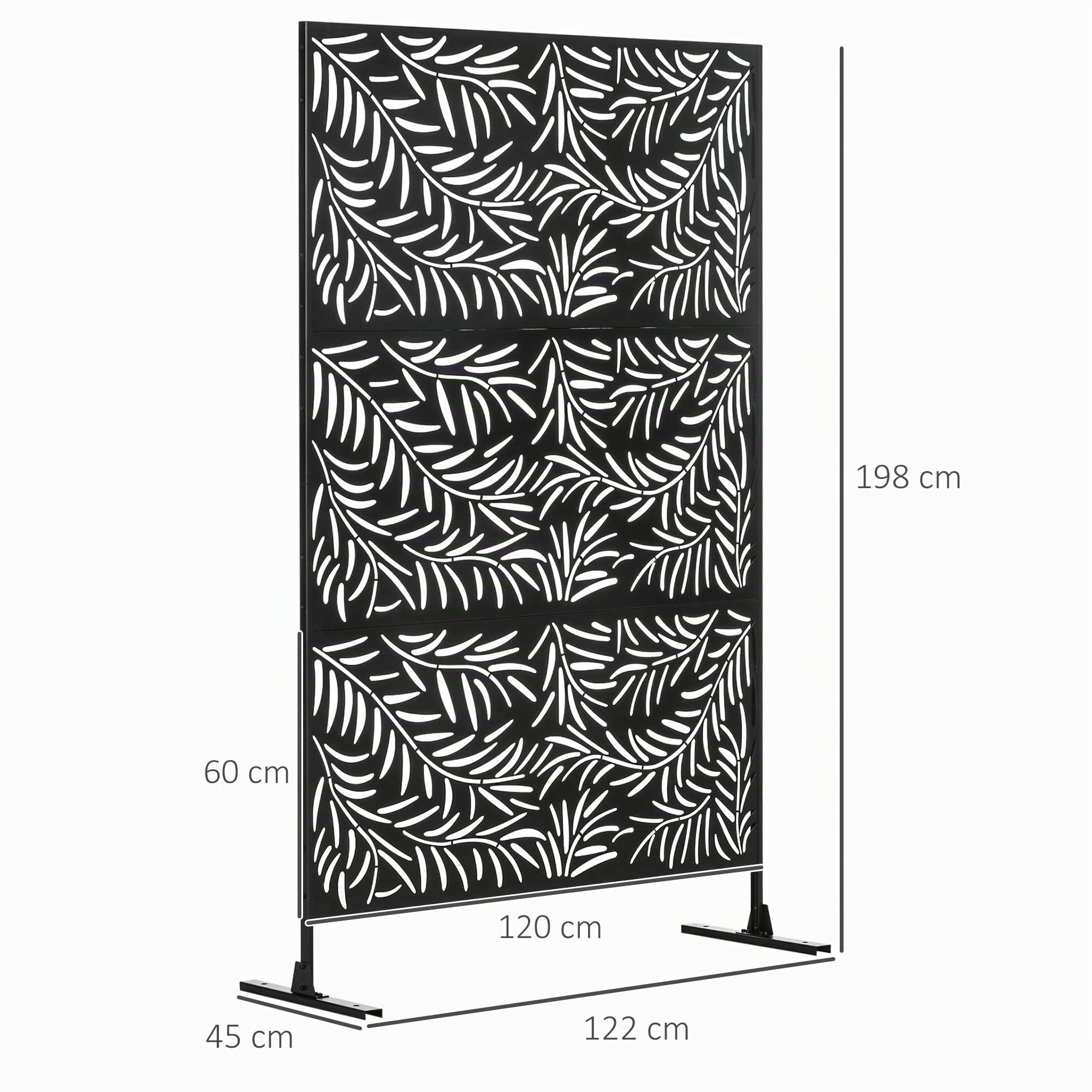 Outsunny Biombo de 3 Piezas para Exterior Jardín 122x45x198 cm Negro | Diseño de Hoja de Sauce para Patio y Terraza