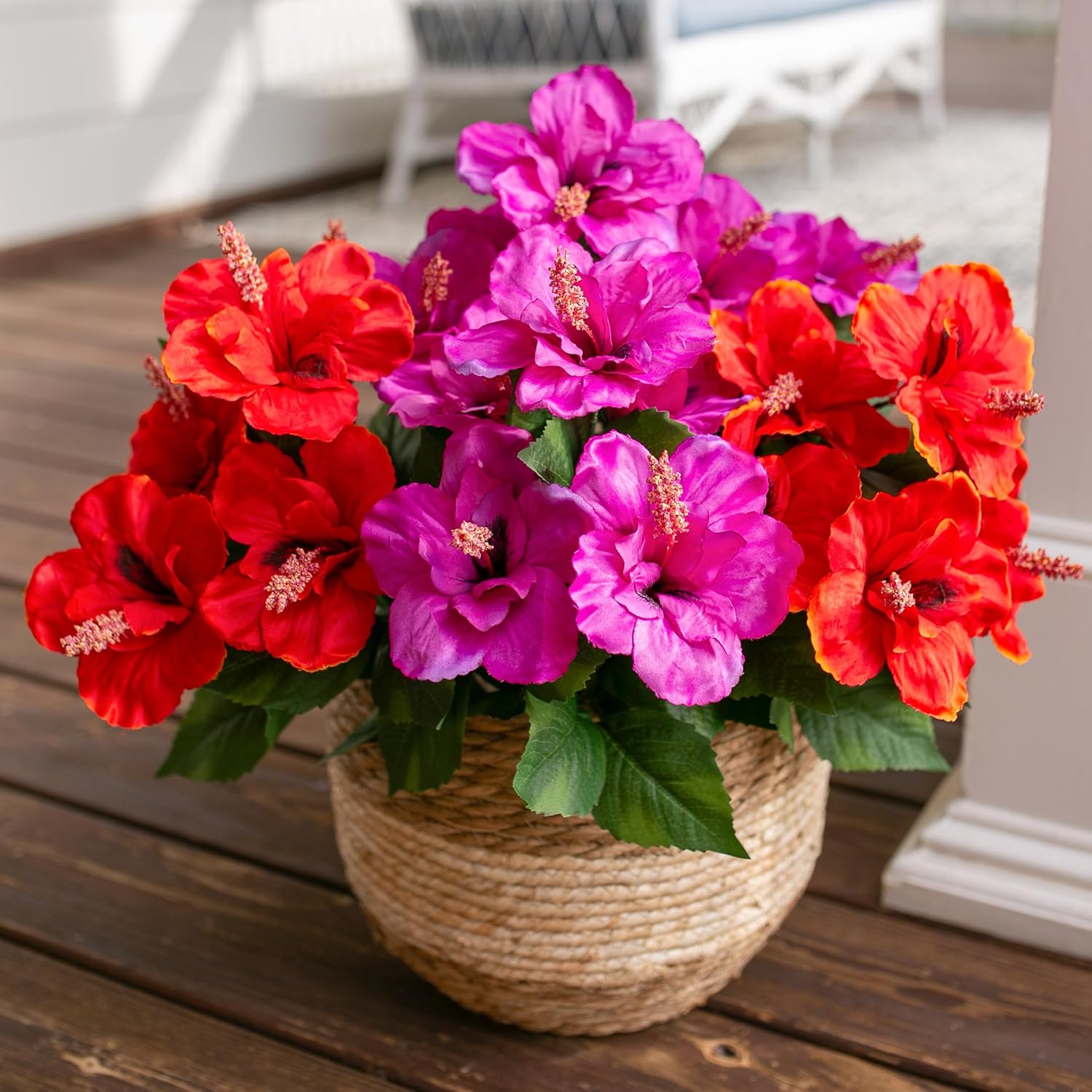 HyeFlora Artificial Flowers for Outdoors Faux Hibiscus Summer Outdoor Decor, 4 Bundles Fake Tropical Plants UV Resistant Realistic Silk Flowers for Outside Planters Porch Patio Garden Yard Window