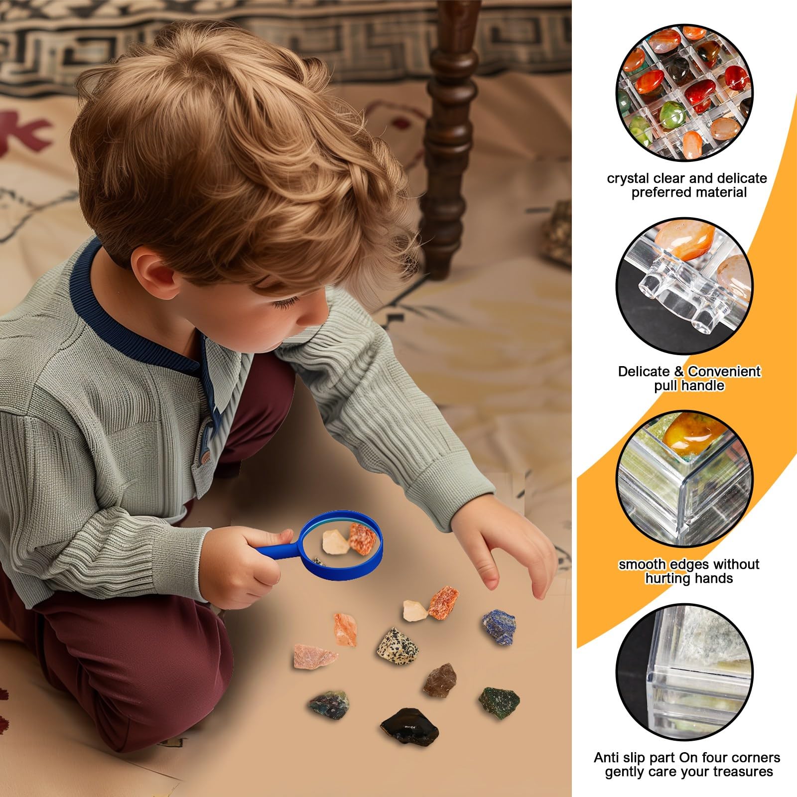 Crystal Rock Collection - Espositore per oggetti da collezione, scatola da collezione Rock per bambini, collezione Rock, scatola da collezione Rock per bambini, 5 strati