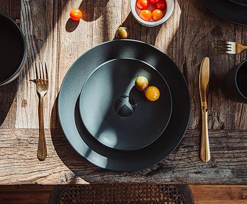 Miniatura 6 de Xbox - Juego de vajilla de cerámica negra mate de 8 piezas, incluye platos de ensalada, cuencos de sopa, tazas