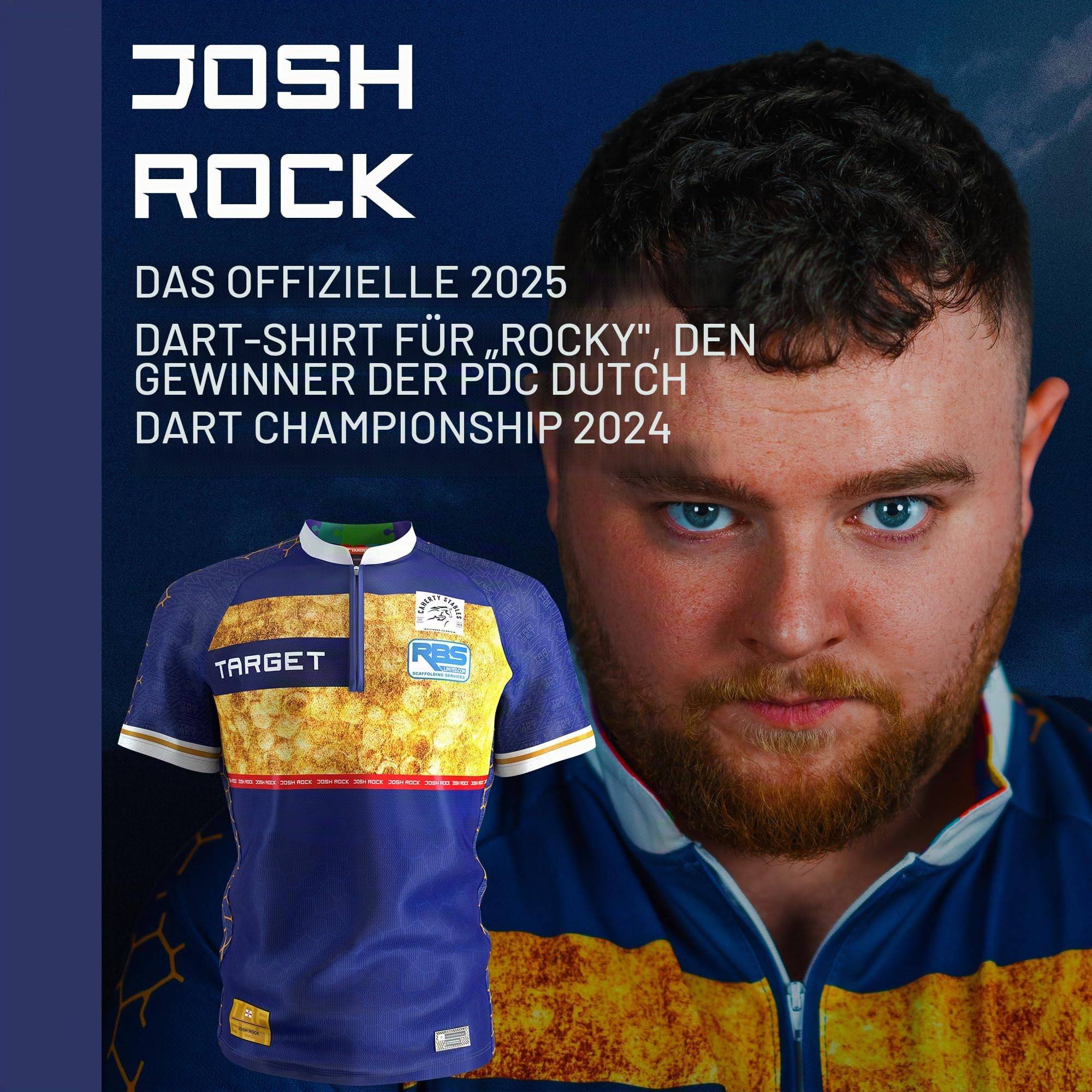Target Darts Josh Rock Dart Shirt 2025, Weltmeisterschaft Herren Darts Shirt, Coolplay Collarless Dart Top Erwachsene, Dartboards Top Männer, Rocky Player Edition T Shirt