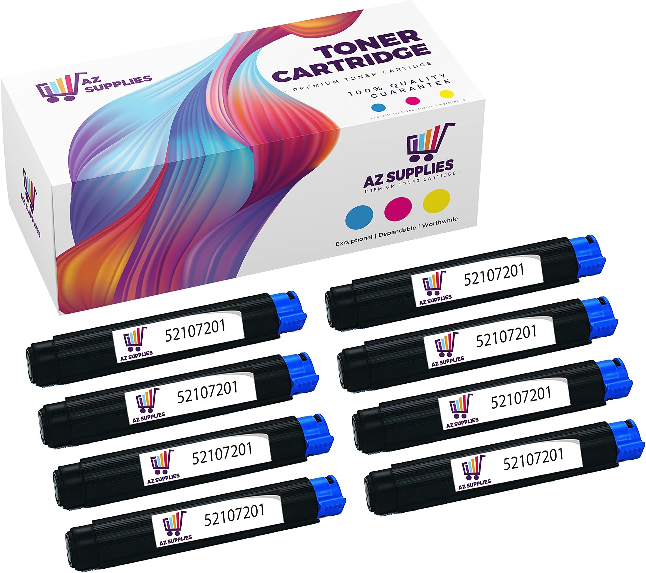 AZ Supplies Compatible Toner Cartridge Replacement for Oki-Okidata 52107201 Fax 9660-9750-9765-9820 OkiFax 1000-1050-2200-5250-5300 Plus-5600 Plus-5650 OkiLaser 610E PS-810E PS OkiPage 6EX Black 8Pack