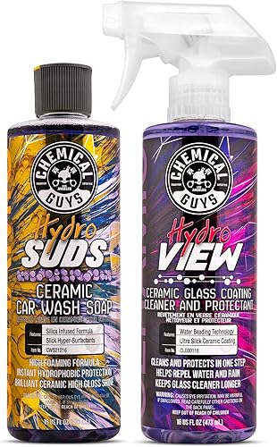 Chemical Guys HydroSuds - Jabón de cerámica para lavado de autos y limpiador y revestimiento de vidrio de cerámica HydroView (botellas de 2 a 16