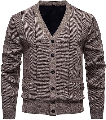 Mens V Neck Cardigan Sweater Vintage Causal Button Down Open Front Sweater Lightweight Knitted Cardigans Outerwear