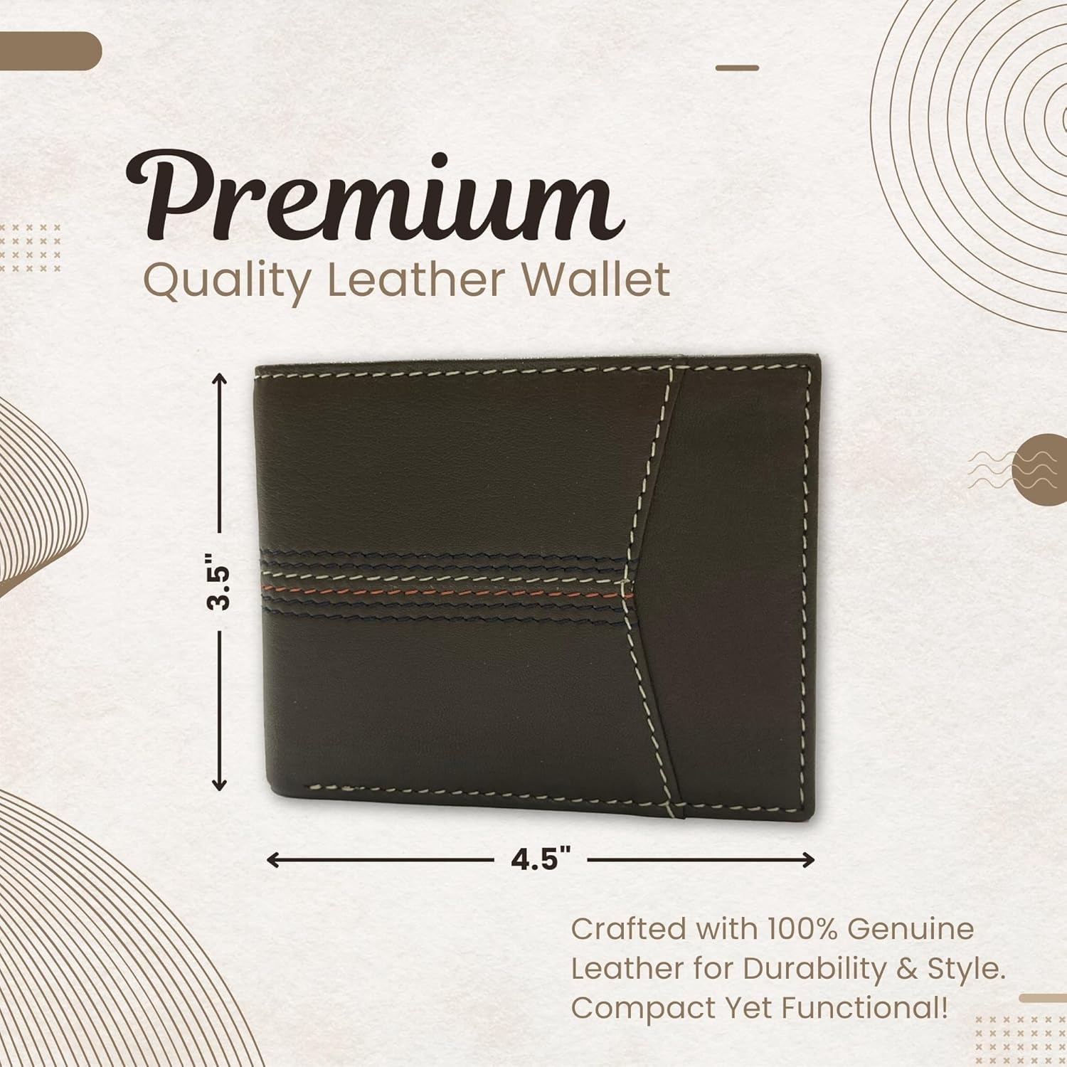 RIVET & BURR Genuine Leather Men’s Bifold Wallet for Men – RFID Blocking, Multi-Color Contrast Stitch – Gift Box, Keychain & Vanity Tray (Brown) - Image 2