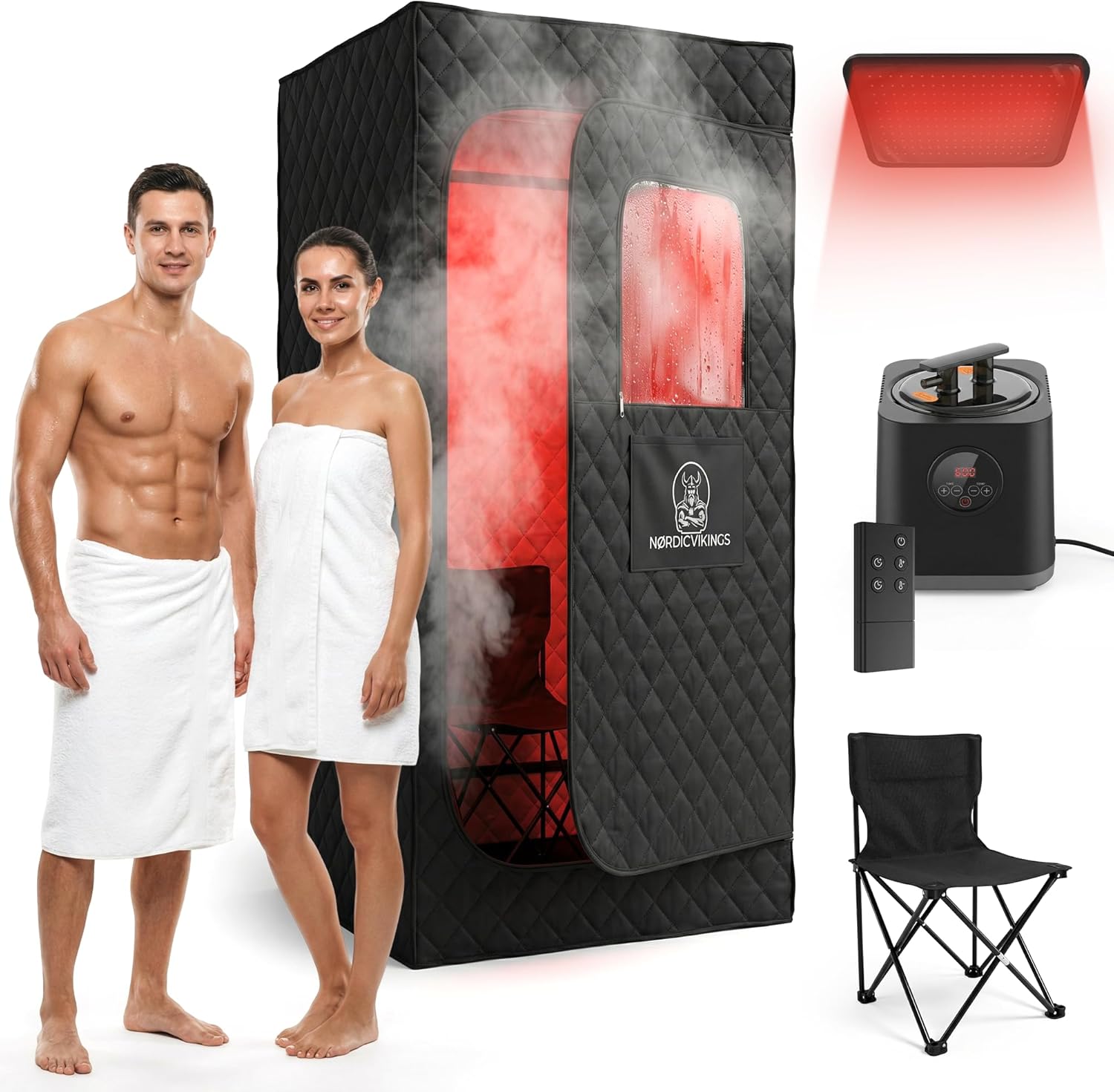 Portable Steam Sauna Pod for Home, Large Sit-in Design, Fast Heat-Up, 3L Steamer with Remote, 660 nm Red-Light Panel, Foldable Indoor Spa Tent for Relaxation & Recovery
