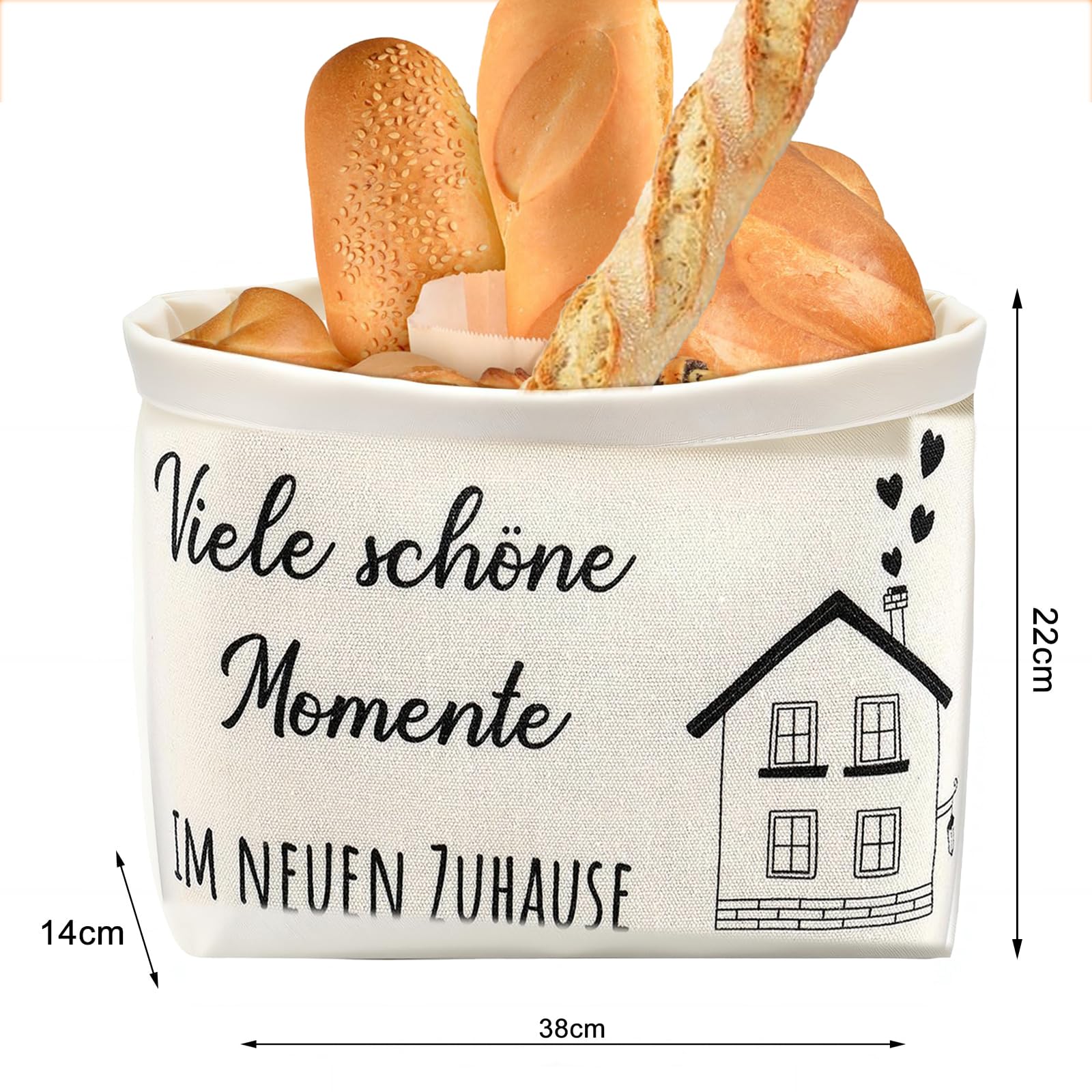 Brotkorb Stoff Geschenk Zum Einzug - 38x22x16cm Canvas Tasche - Nachhaltige Aufbewahrung