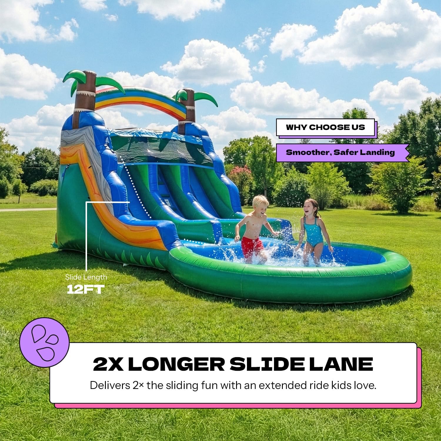 13ft Tall Topical Inflatable Water Slide Dual Lane with Pool- 23ft Long, 100% PVC Vinyl, Commercial Reinforced, Backyard Summer Play, Wet/Dry Fun, Front Entry for Supervision, Includes Blower