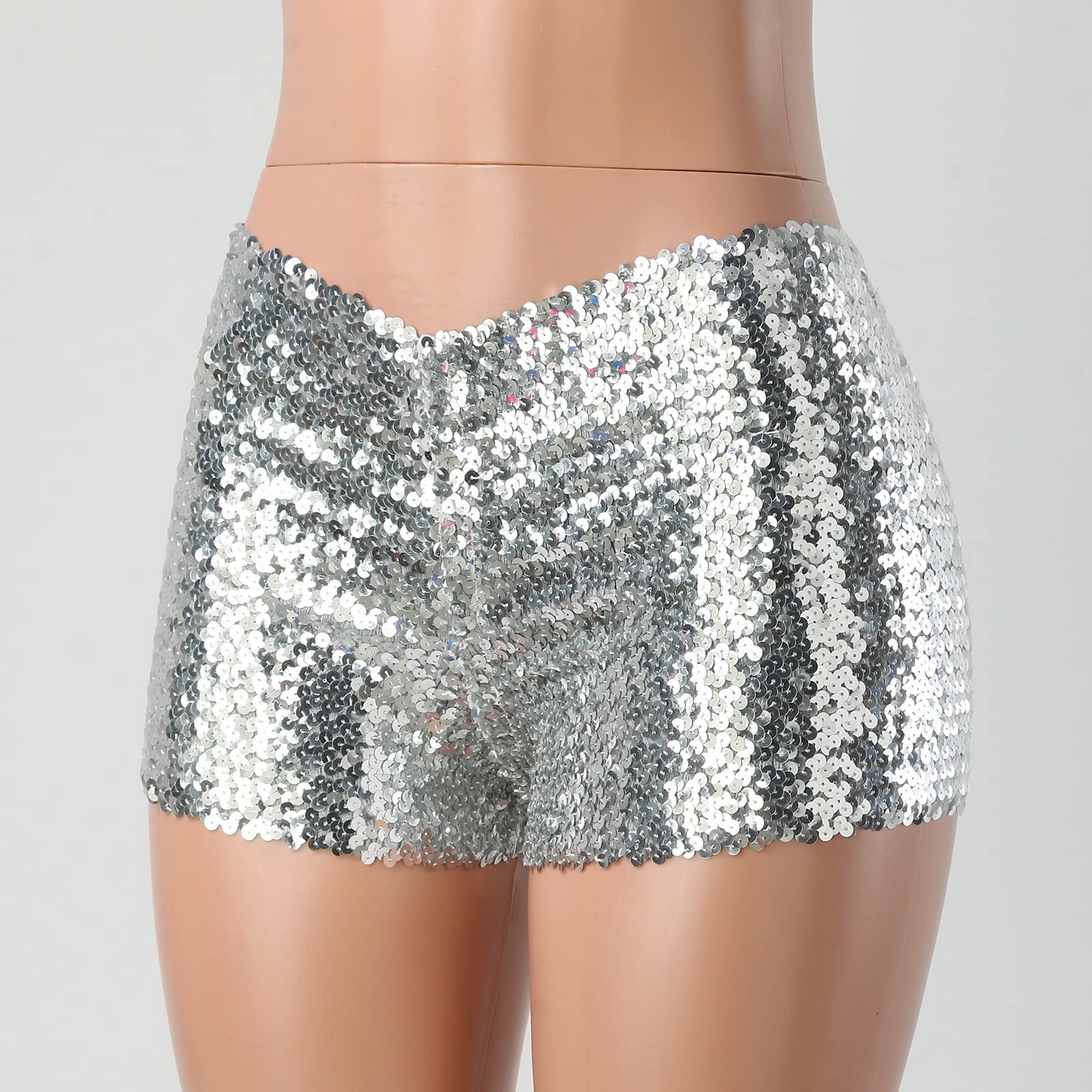 Short pour Femme avec Paillettes Sexy Mini Short de Danse Paillettes Brillant pour Femme Sequin Shine Glitter Taille Haute Ligne A Sparkly Party Club de Nuit Costumes de Carnaval