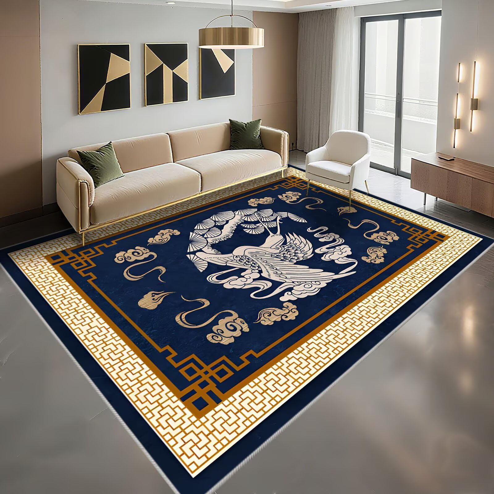 Tapis lavable en machine imprimé chinois pour salon et salle d'étude