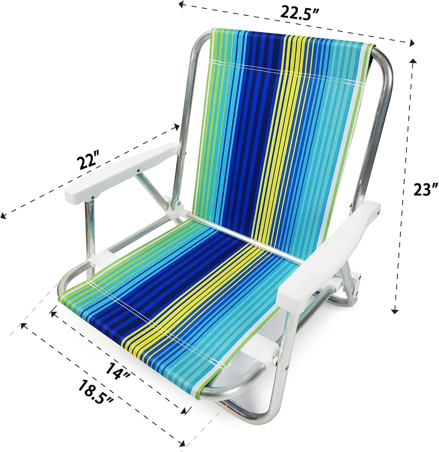 Beachland 1 Position Aluminum Folding Sand Chair with Armrests - Lightweight Beach Chair - Small and Portable (2, Blue-Green)