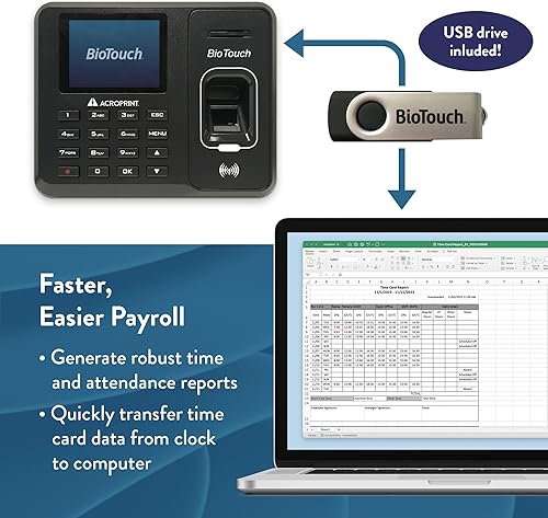 Miniatura 5 de Acroprint BioTouch - Reloj automático biométrico automático de tiempo de proximidad (sin tarifa mensual)