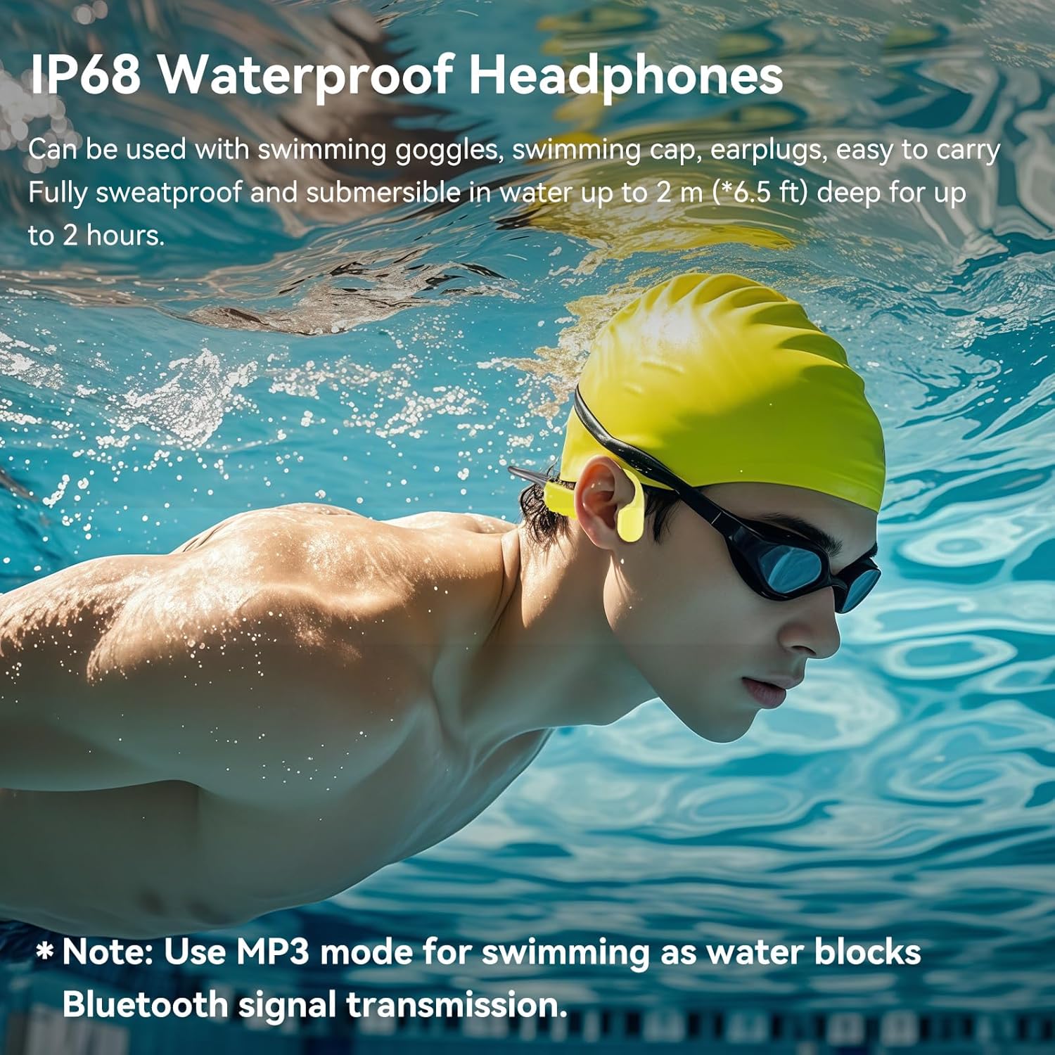 Swimming Headphones IP68 Waterproof, Open Ear Bone Conduction Underwater Headphones Bluetooth 5.4& MP3 with 32GB Memory Card, Soft/Skin/Lightweight Sound Swim Earbuds-SurfAudio(Green) - Image 4