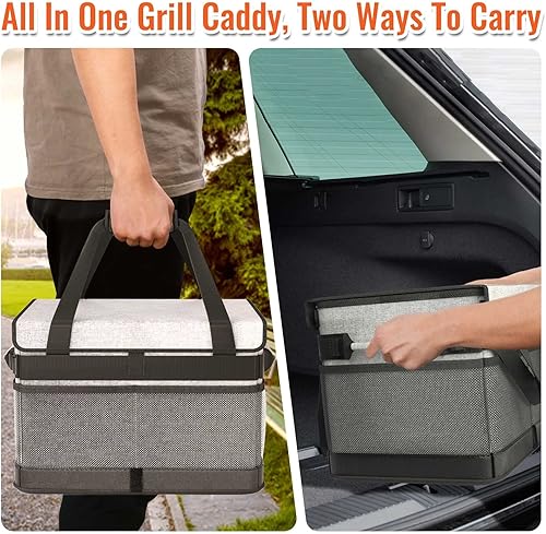 Miniatura 5 de HULISEN Carrito grande para parrilla con tapa y soporte para toallas de papel, organizador de barbacoa para parrilla al aire libre, organizador