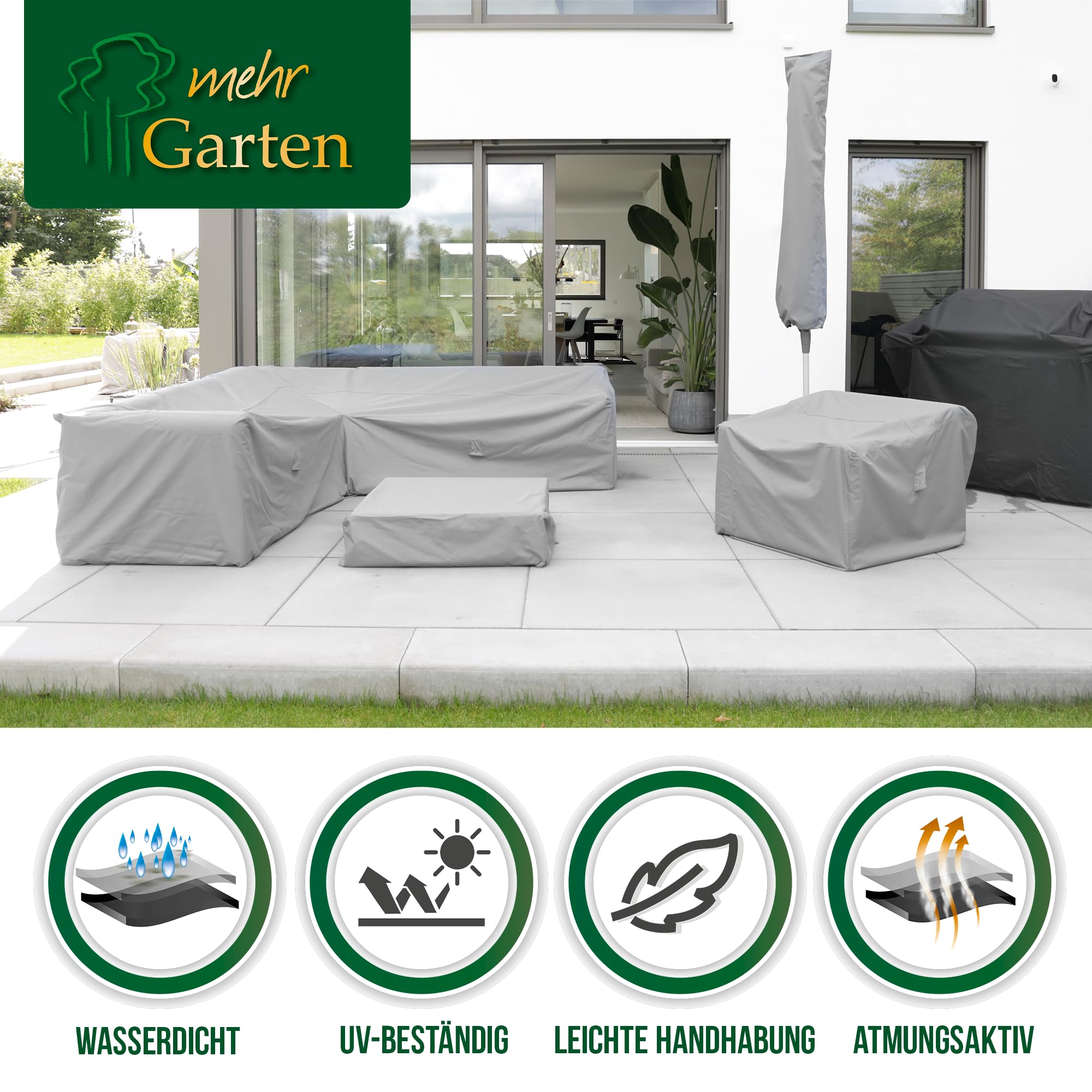 Premium Protect Lounge Abdeckung L-Form 270x270x80 cm | wasserdicht, UV-beständig und atmungsaktiv – 2-lagiges Polyestergewebe, Schutzhülle für Gartenmöbel mit Kordelzug