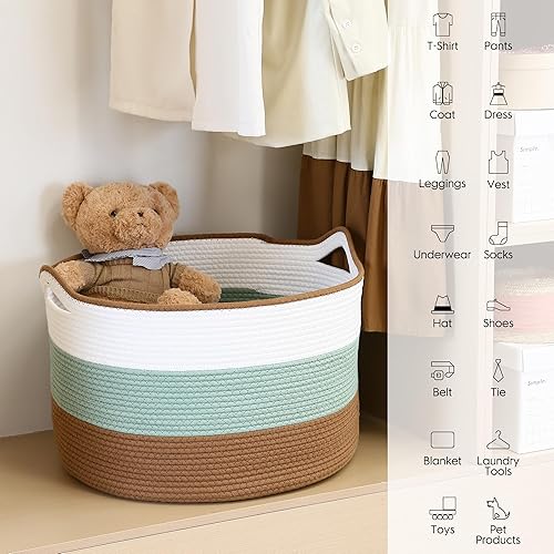 Miniatura 2 de Sea Team XXXL - Cesta de cuerda de algodón, cesta de almacenamiento grande tejida para cuarto de bebé, canasta de lavandería, canasta de manta jumbo