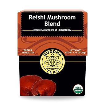 Buddha Teas - Organic Reishi Mushroom Blend - Herbal Tea - For Health & Wellbeing - With Antioxidants & Minerals - Clean Ingredients - Caffeine Free - OU Kosher & Non-GMO - 18 Tea Bags Pack of 1