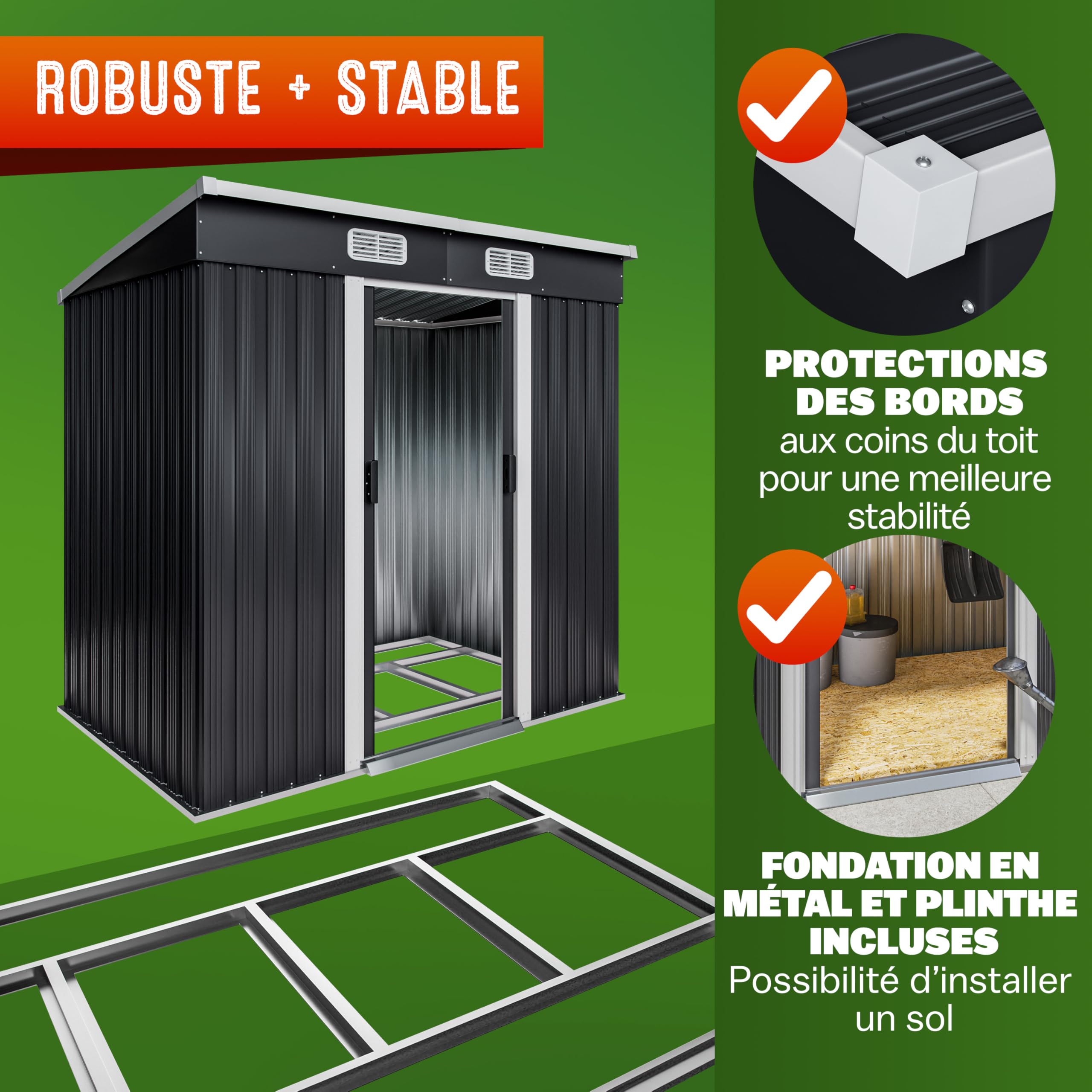 GARDEBRUK® Abri de Jardin métal L 2m² Fondation 200x125x185cm Porte coulissante Anthracite cabane de Jardin cabanon Rangement Outils 3,4m³