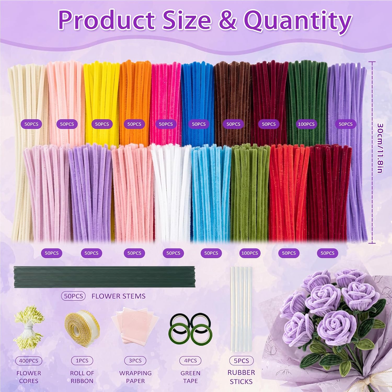 Pipe Cleaners Bulk 1000 Pcs 18 Colors, Chenille Stems for Crafts & DIY