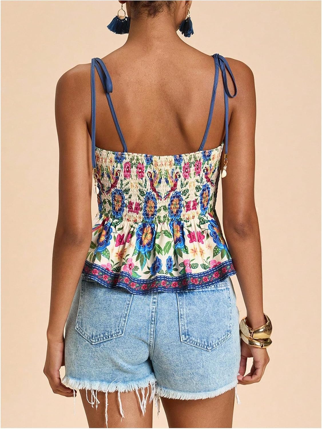 Women's Floral Cami Top Sleeveless Spaghetti Strap Camisole Peplum Summer Tops - Image 2