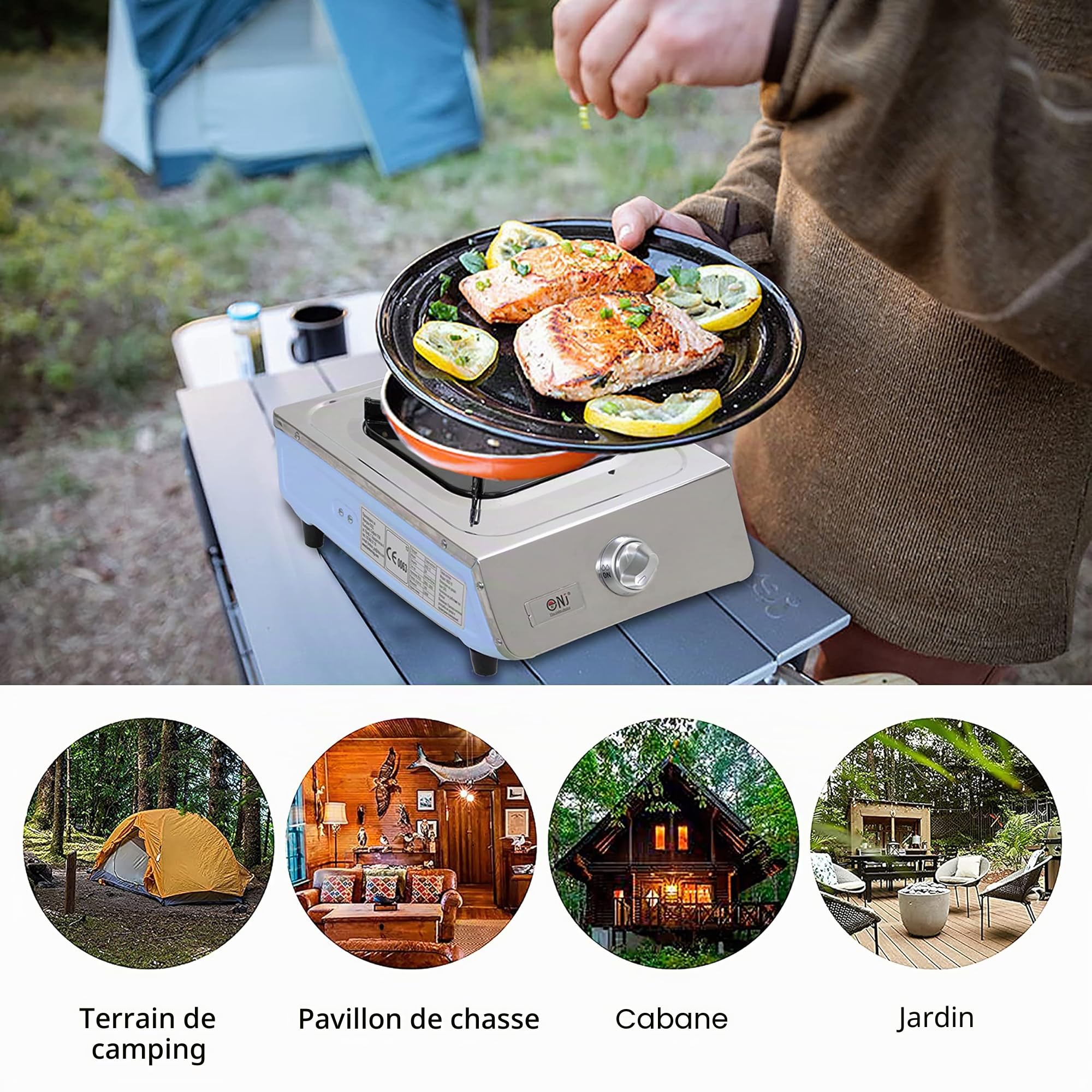 NJ NSD-11 Réchaud gaz Portable - Table de cuisson a gaz GPL en Acier Inoxydable pour Caravane 3,8 kW
