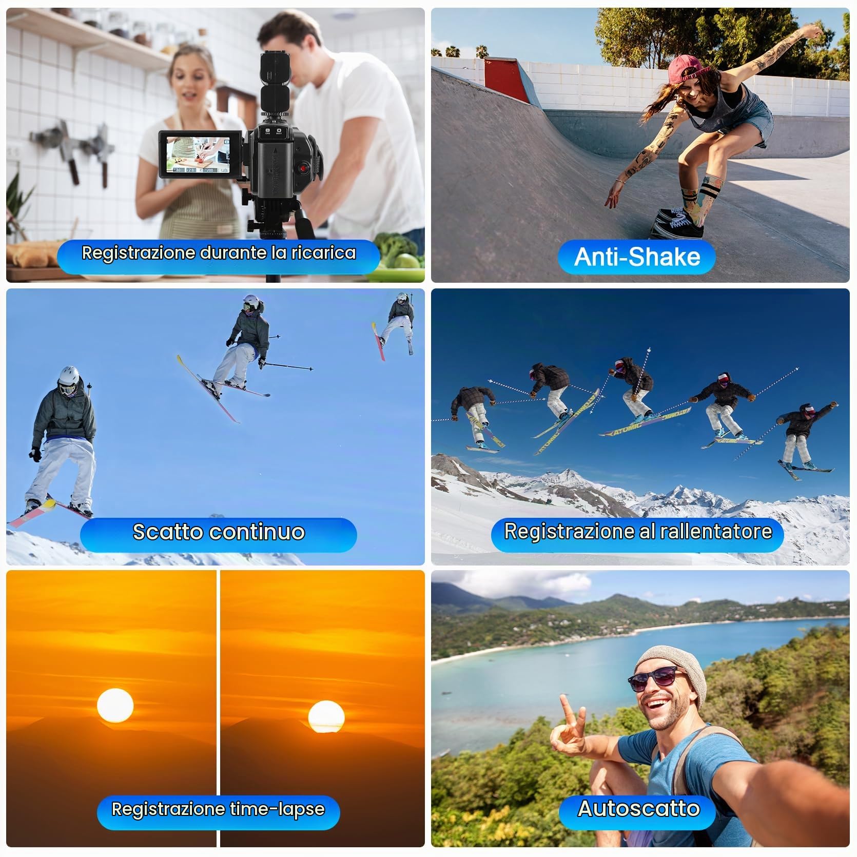 LAMA Videocamera, videocamera da 8 K, 64 MP, fotocamera Vlogging 18 X zoom digitale IR, registratore digitale WiFi con scheda SD da 64 GB, batteria 4500 mAh (tempo di registrazione 4,5 ore) per