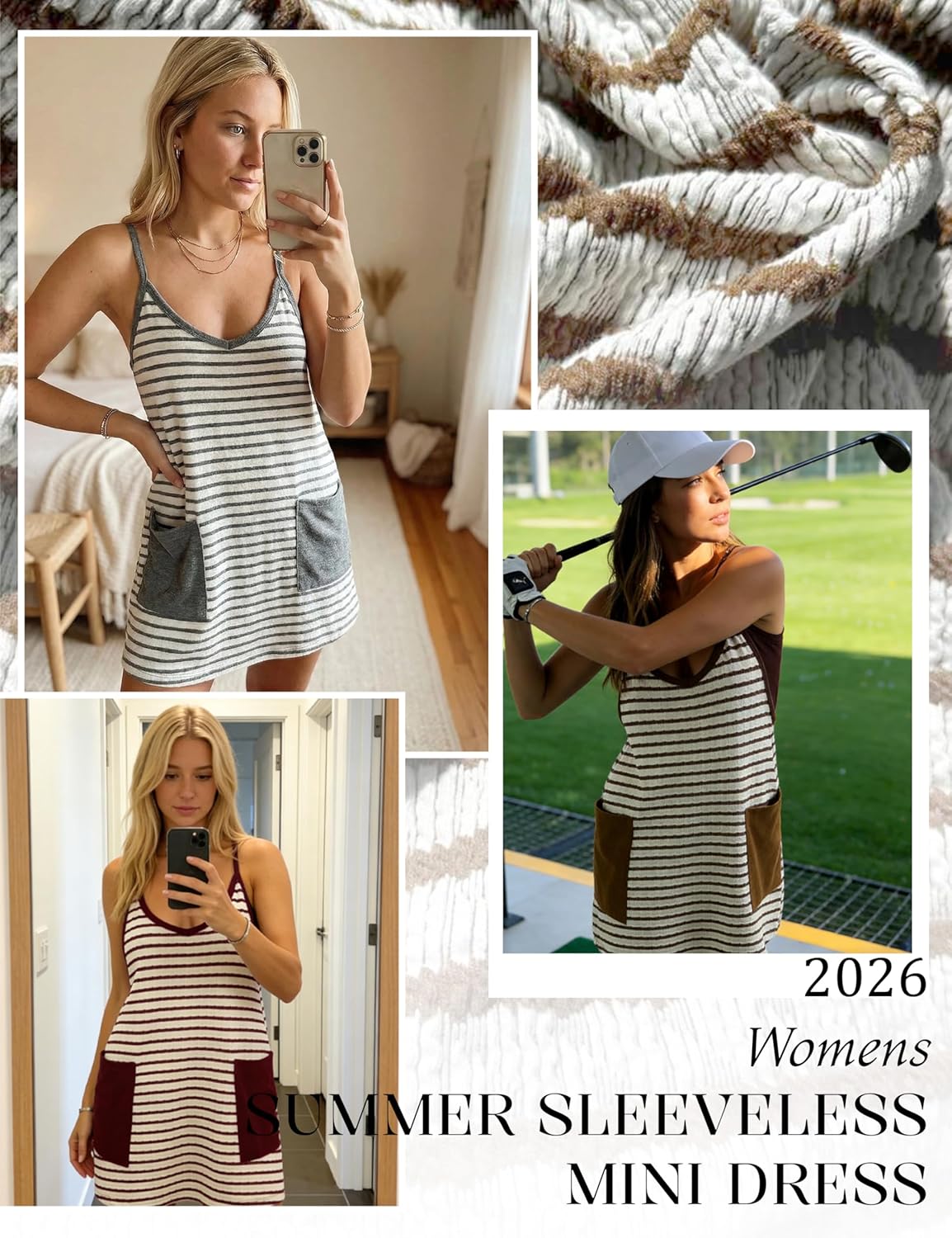 Womens 2026 Summer Sleeveless Mini Dress Spaghetti Strap Sundress with Built-in Shorts Golf Athletic Dresses
