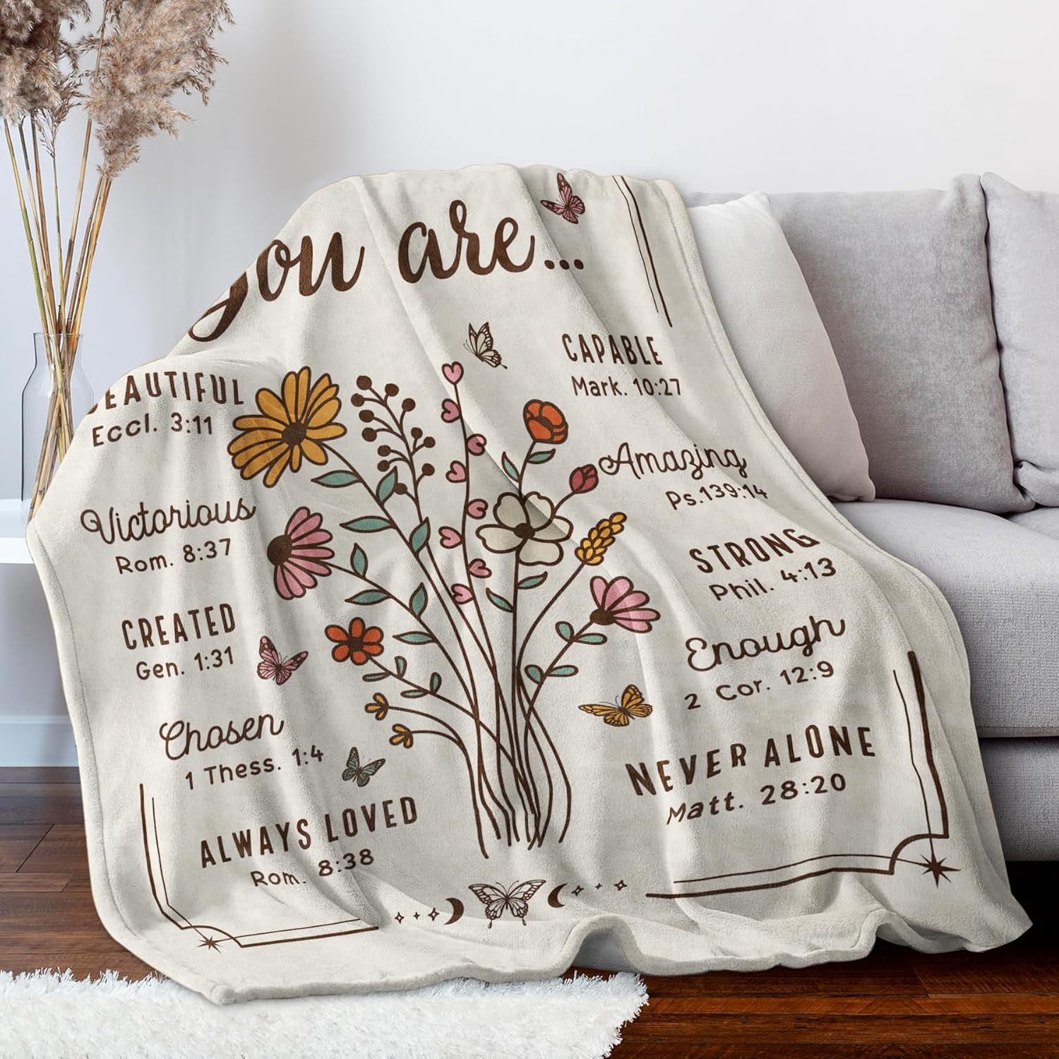 Christian Gifts for Women, Christian Floral Throw Blanket, Birthday Religious Gifts for Women Friendship, Inspirational Scripture Faith Gift for Friend, Sister, Mom, Daughter (50'' x 60'', Beige) - Image 4