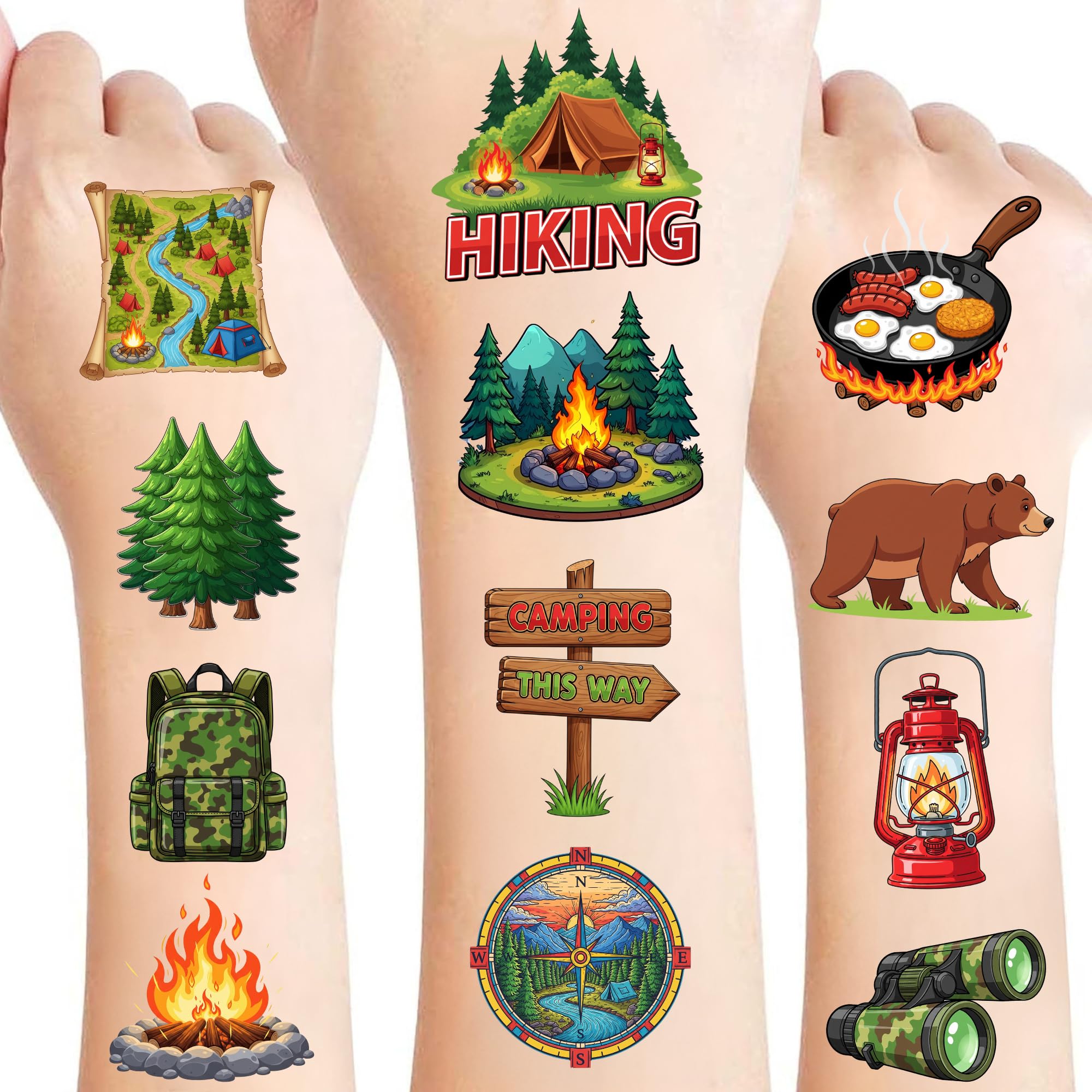 50 PCS Camping Temporary Tattoos for Kids Birthday Party Favors