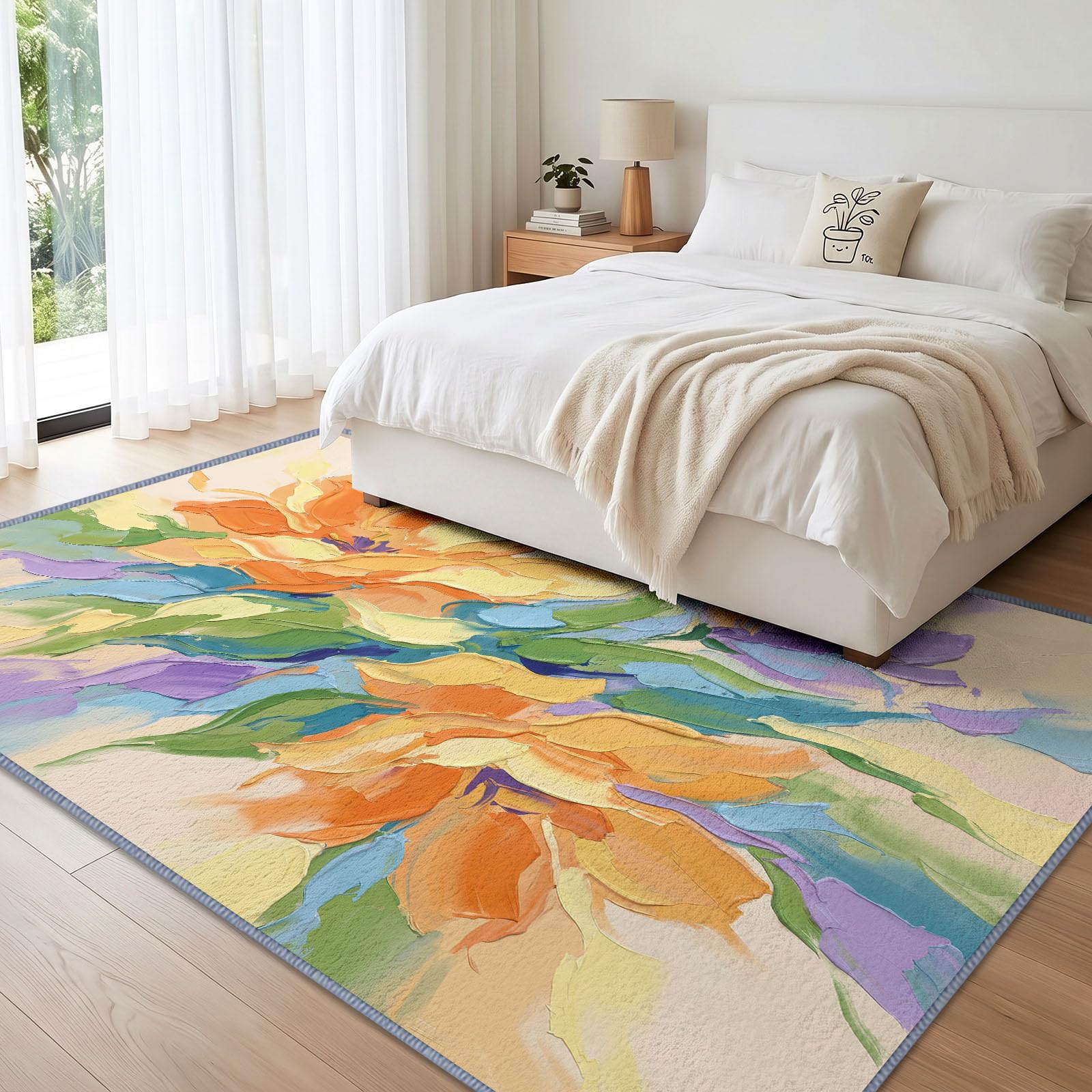 Générique Floral Abricot Tapis Salon 120x170 cm