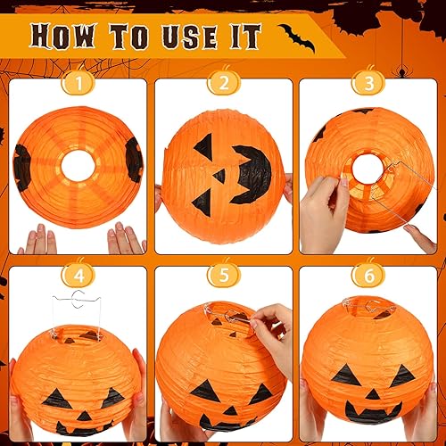 Miniatura 4 de Retisee 12 faroles de papel de calabaza de Halloween de 12 pulgadas, farol de calabaza naranja, farol de papel para fiesta de Halloween, calabaza de