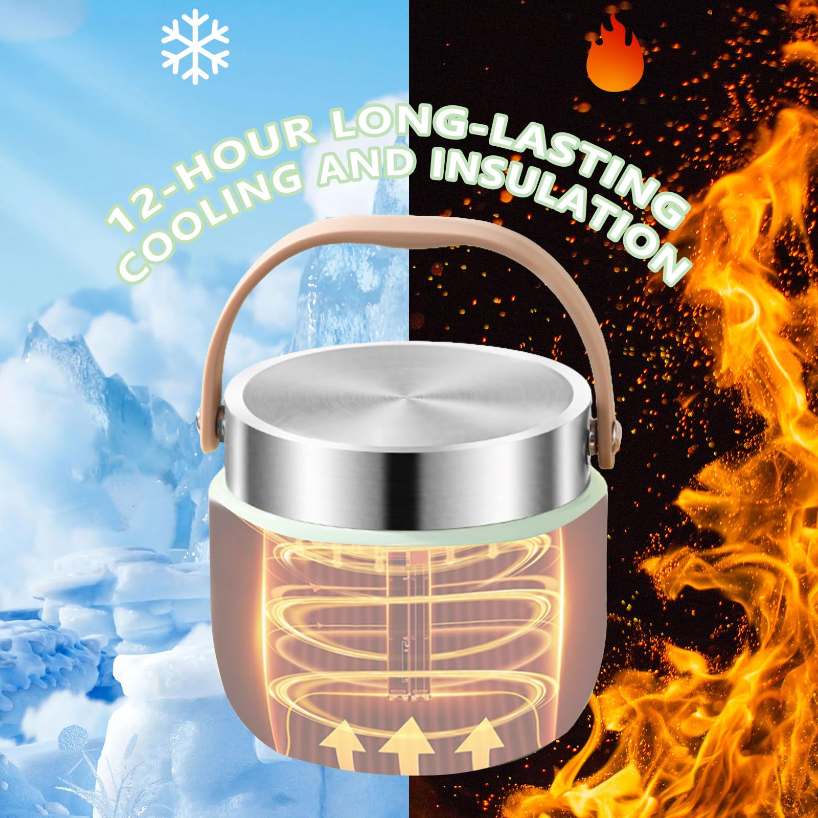1200ml Contenitore Termico per Alimenti Caldi, Portavivande Termico in Acciaio Inossidabile con Maniglia, Thermos per Alimenti con Cucchiaio Pieghevole, Ideale per Zuppe, Pasta, Riso (Verde)