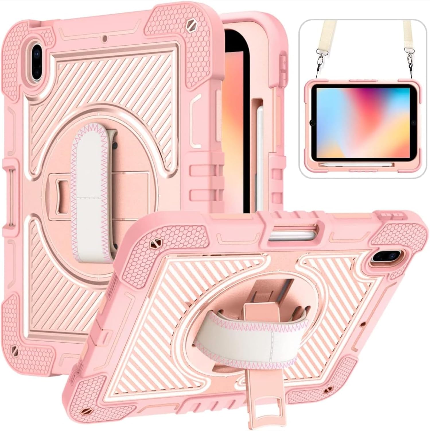 Heavy Duty Case Compatible with iPad 10.2 Inch 7/8 Generation 2019 2020 Hand Handle 360° Rotating Stand Adjustable Shoulder Strap Shockproof Protector (Aqua)