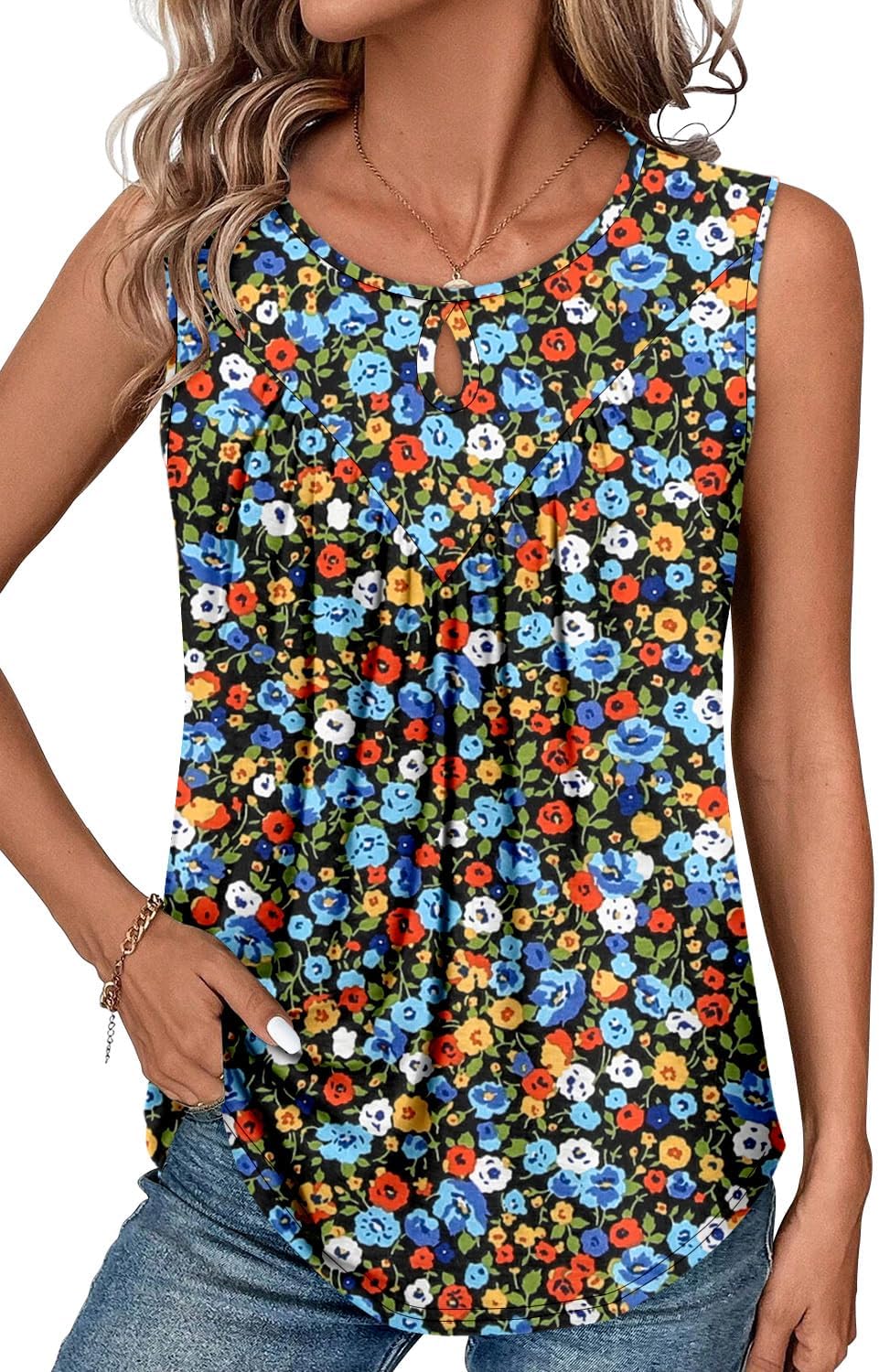 CRAZY GRID Women Summer Tank Tops Round Neck Sleeveless Folded Front Tunic Casual Outfit 2026 Basic Loose Shirts - Image 4