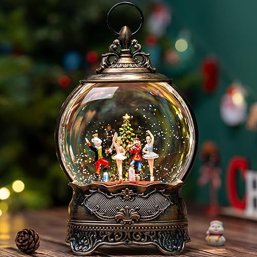 Miniatura 12 de Linterna de globo de nieve de Navidad, muñeco de nieve musical, árbol de Navidad, globo de nieve iluminado con temporizador USB/batería operada con