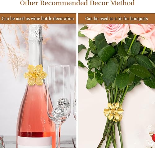 Miniatura 5 de Homotte Juego de 6 servilleteros de flores doradas, servilletas de Navidad para decoración de mesa de Acción de Gracias, banquete de Navidad,