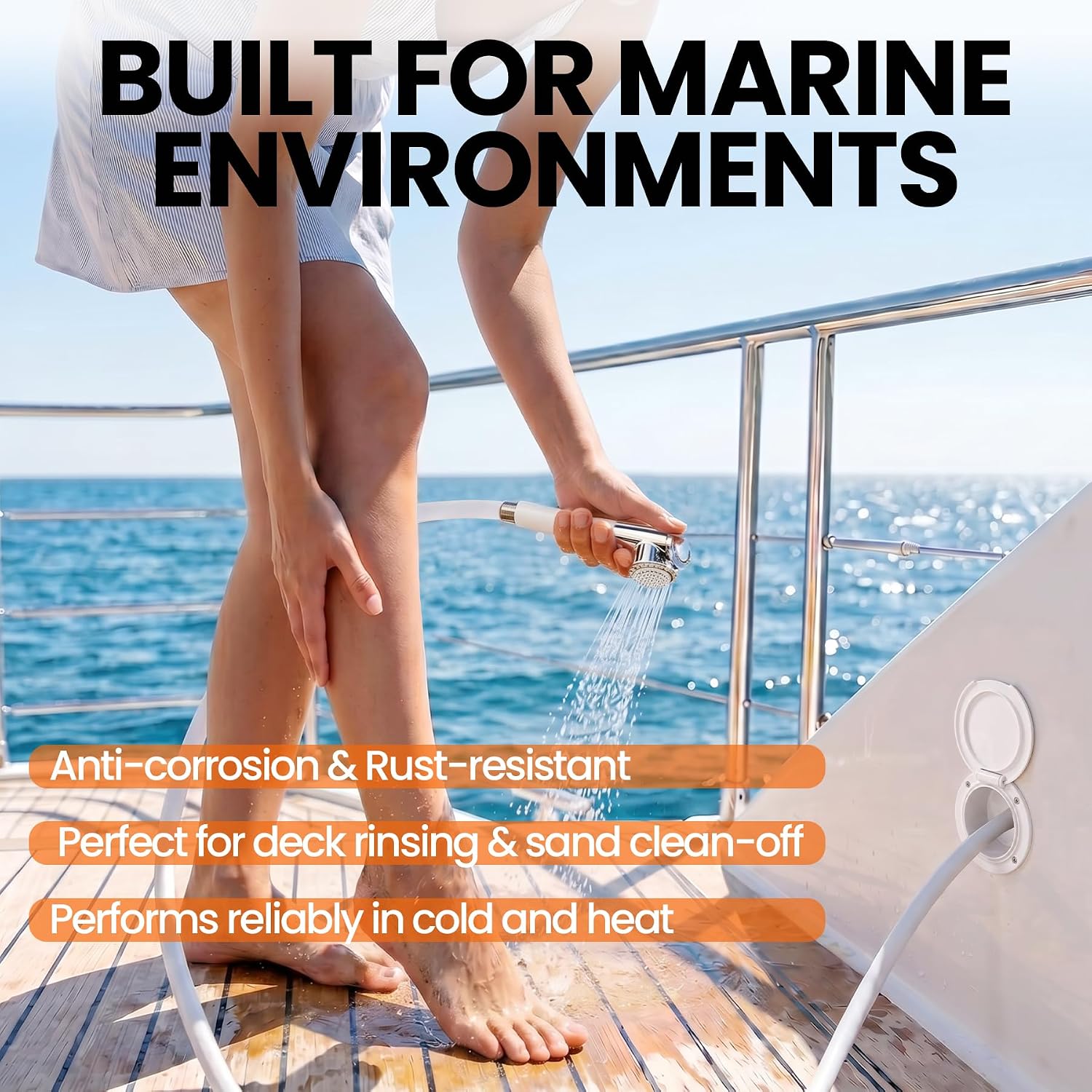 Marine Exterior Sprayer Kit, Flush Mount Outdoor Shower Box with Handheld Sprayer, G1/2" Standard Thread & Hose, Waterproof Heavy Duty Leak-Proof Rinse Station for Boats, Campers, Motorhomes