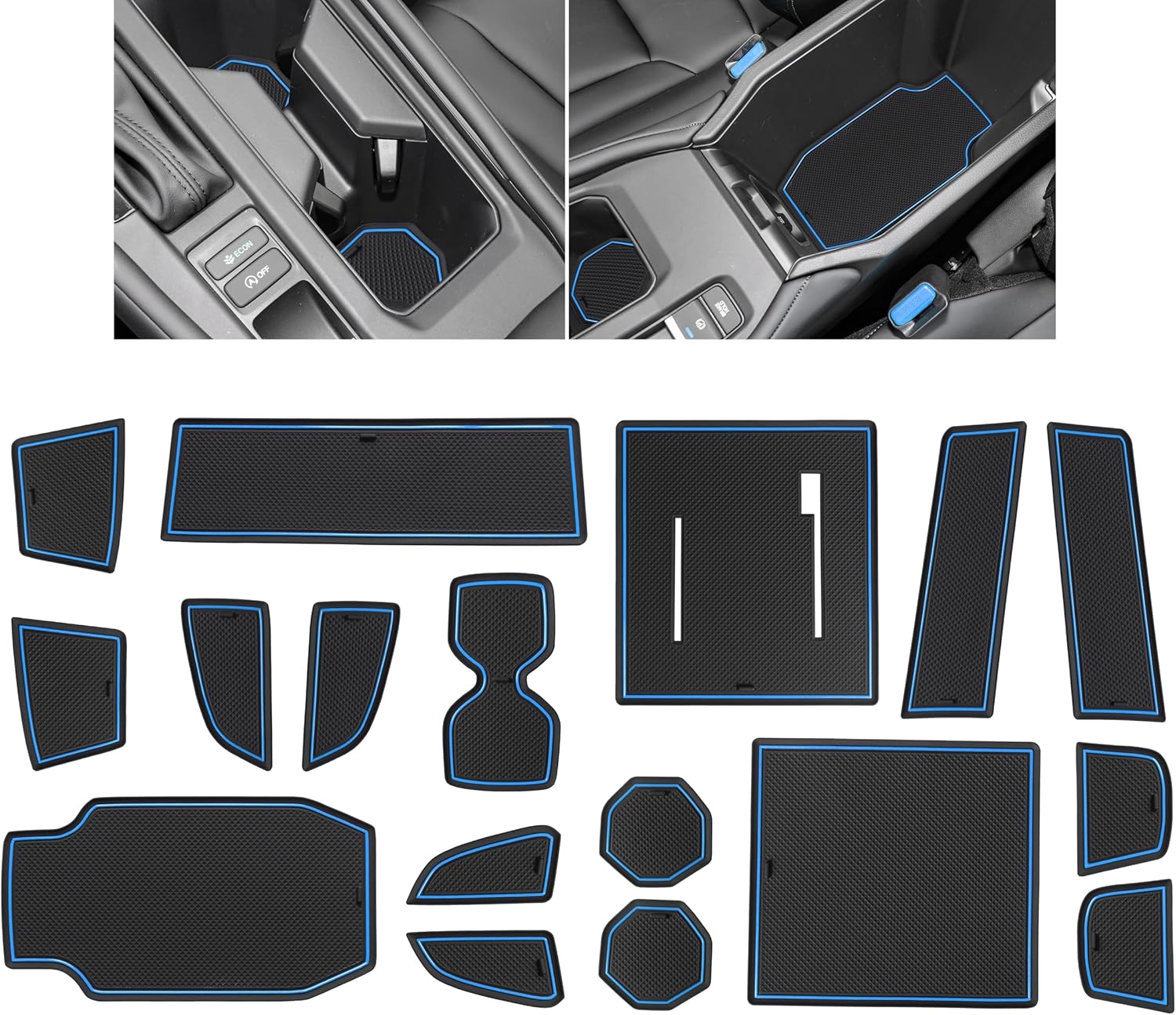 Center Console Liner for Honda Accord Accessories 2023 2024 2025 2026 Cup Holder Insert Coaster Non-Slip Anti Dust Door Pocket Pad Slot Mat Premium Interior Trim 17Pcs Set (Blue Trim)