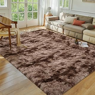 Softlife Area Rug for Bedroom, Fluffy Shag Plush Shaggy 4x6 Brown Rugs for Living Room Girls Kids, Throw Soft Fuzzy Tie Dyed Small Carpet for Dorm Bedside Ultra Cozy Non-Slip Indoor Decor