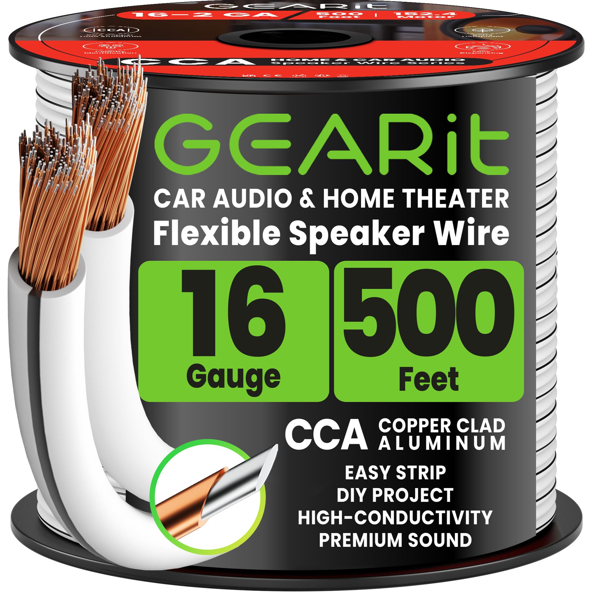 GEARit Cable de altavoz de calibre 16 AWG, serie Pro, cable de altavoz de calibre 16 (152,4 metros), gran uso para altavoces de cine en casa y altavoces de coche, color blanco