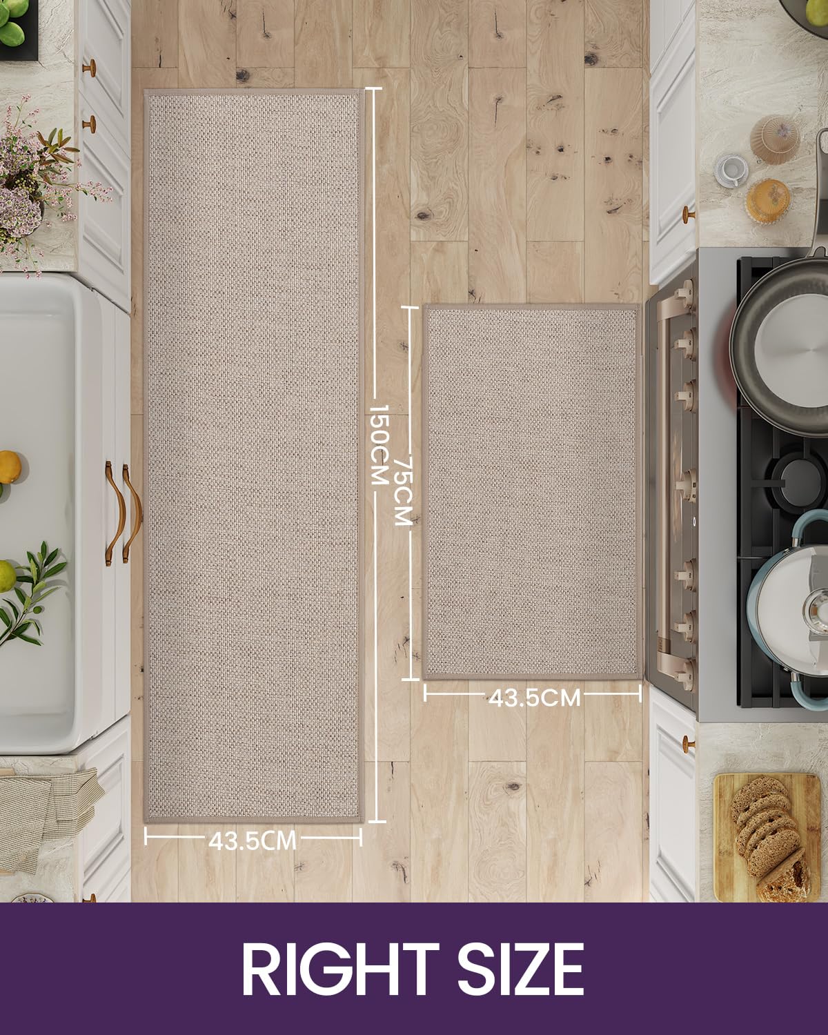 DEXI Kitchen Rug Mat Sets, Rubber Backed Long Floor Mats Non Slip Washable - Image 2