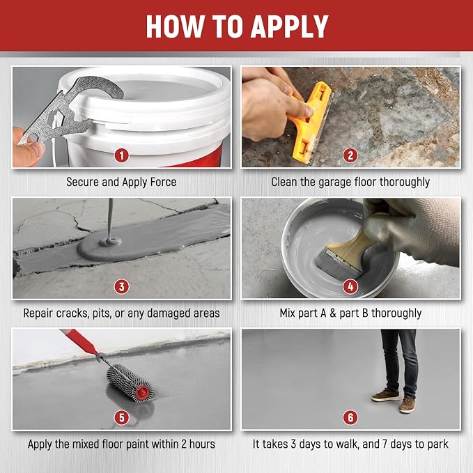 Kit de pintura profesional para pisos (Gris Plateado, 5 galones, 800-1000 pies cuadrados) - Recubrimiento acrílico para concreto para garajes y sótanos miniatura 6