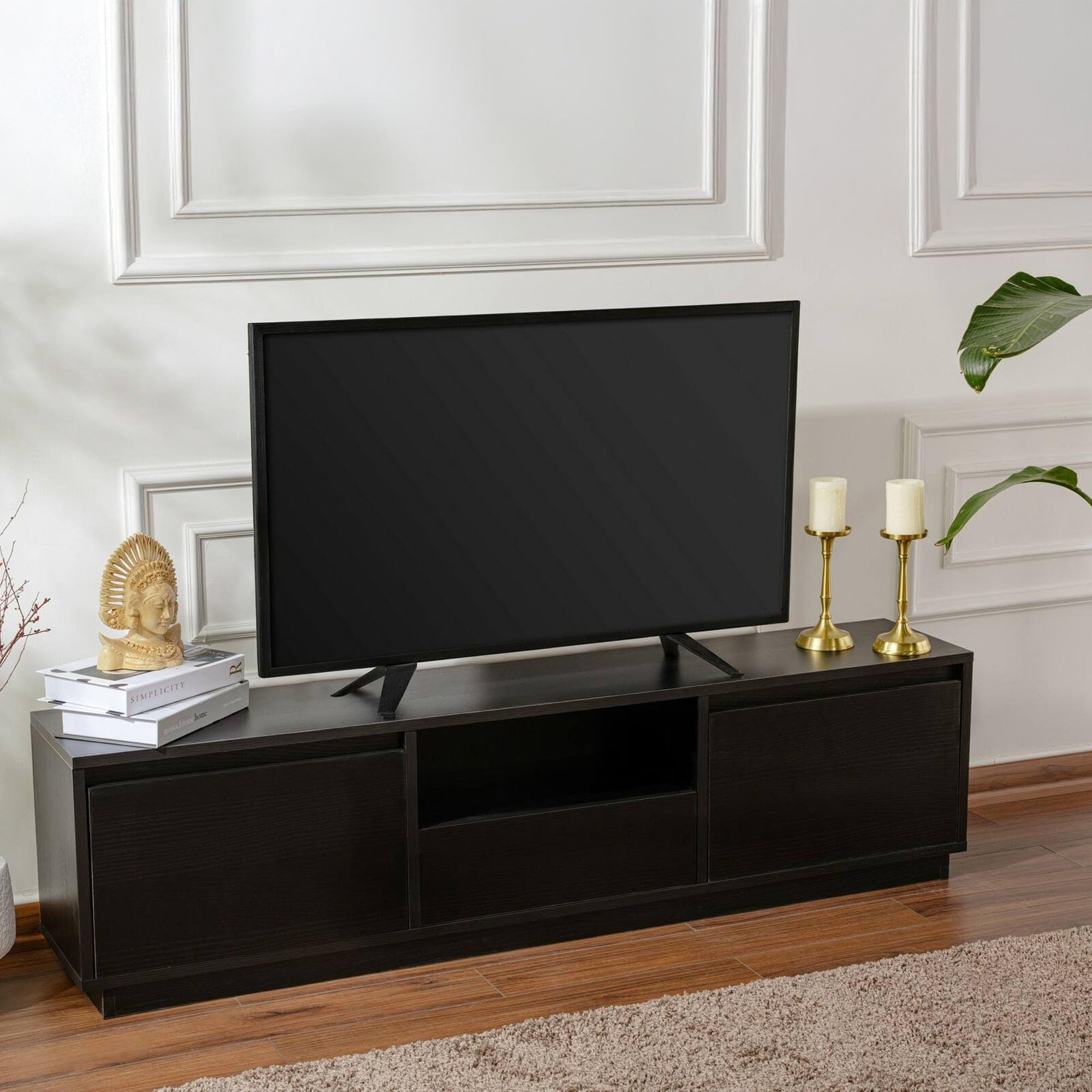 Dmora Liebes-Mobiler TV-Ständer 160x29,5x42 cm Schwarz, 3 Türen