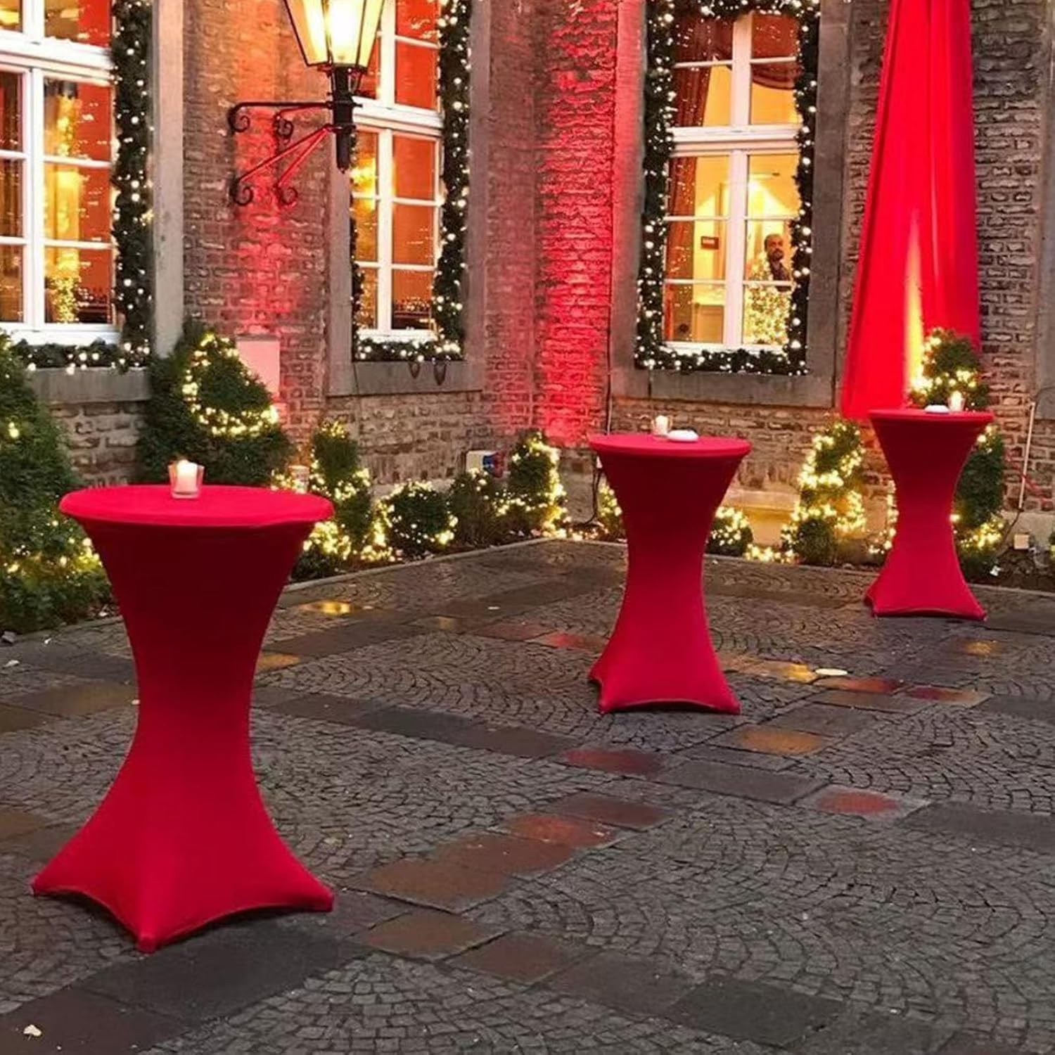 4Pack Red Cocktail Table Cover 32x43 Inch Fitted Stretch Cocktail Tablecloth for Round Table Top Cover High Top TableCloths for Party Bar Pub Wedding