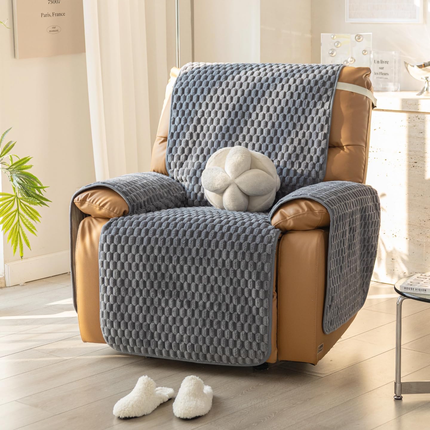 Waterproof Recliner Chair Covers Armchair, Lazy Boy Recliner Covers Washable, Warm, Thick, Non-Slip Furniture Protector for Dogs, Kids(Plaid Grey, 28")